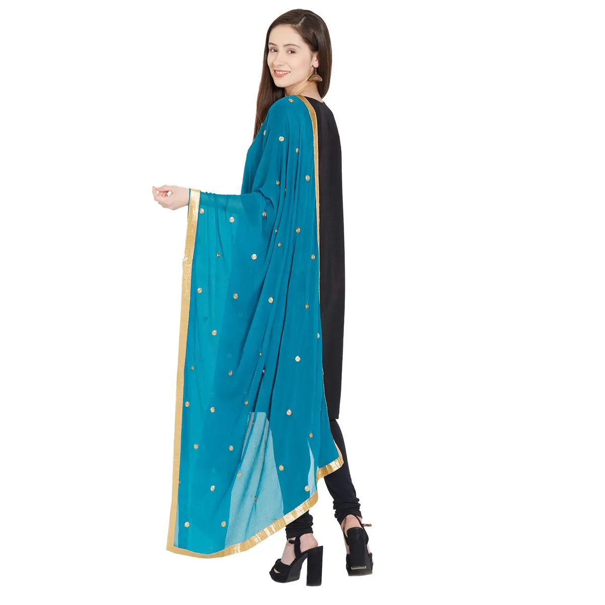 DUPATTA BAZAAR Embroidered Blue Chiffon Dupatta 240cm x 92cm | Traditional Elegant Style - view 3