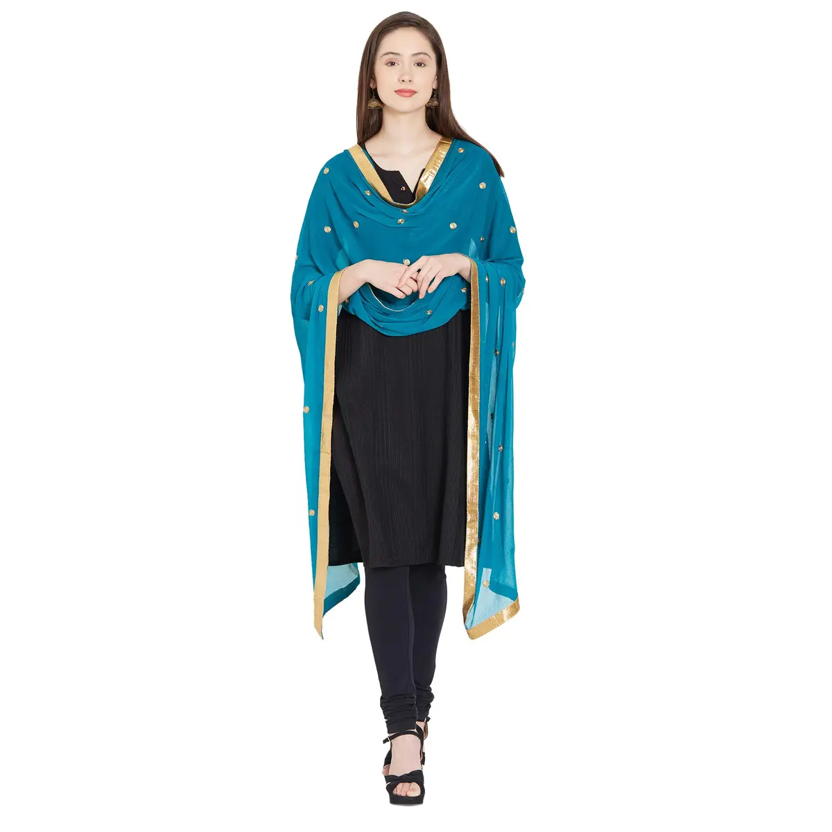 DUPATTA BAZAAR Embroidered Blue Chiffon Dupatta 240cm x 92cm | Traditional Elegant Style - view 4