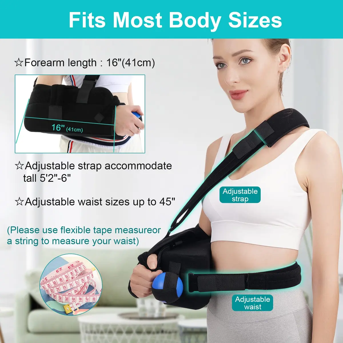 TANDCF Bestlife Shoulder Abduction Sling with Pillow & Exercise Ball, Black, 41cm (16") | Immobilizer for Injury Support - view 5