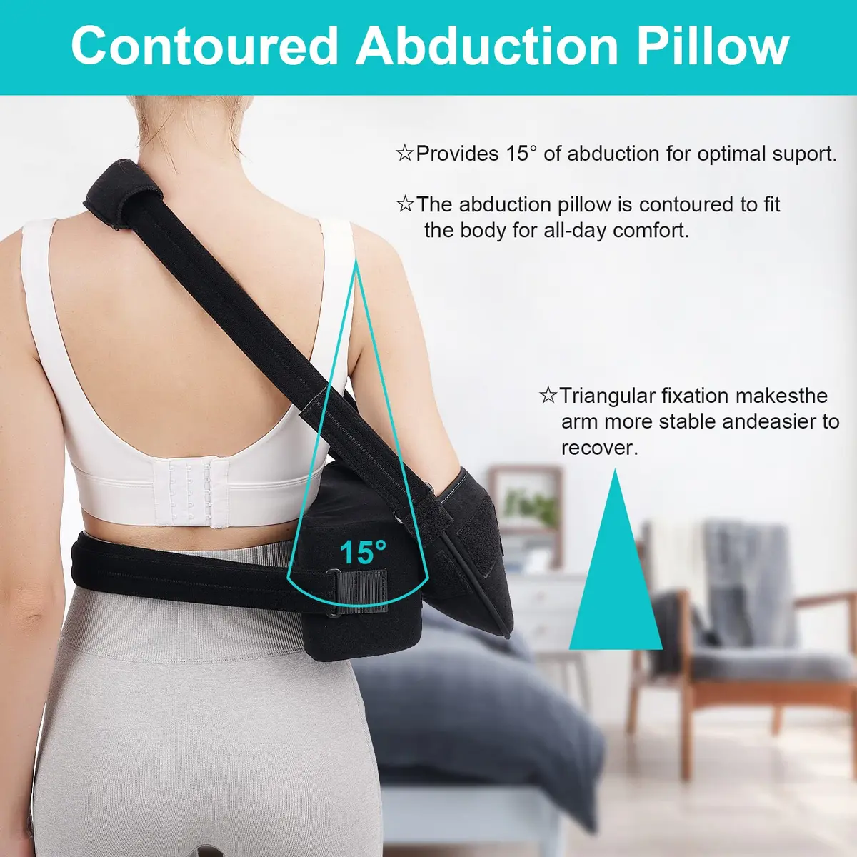 TANDCF Bestlife Shoulder Abduction Sling with Pillow & Exercise Ball, Black, 41cm (16") | Immobilizer for Injury Support - view 2