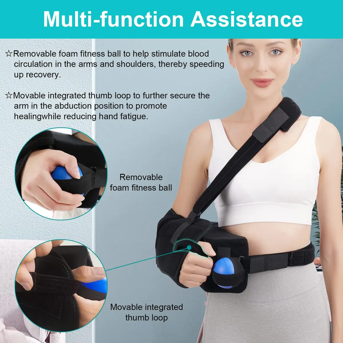 TANDCF Bestlife Shoulder Abduction Sling with Pillow & Exercise Ball, Black, 41cm (16") | Immobilizer for Injury Support - view 4