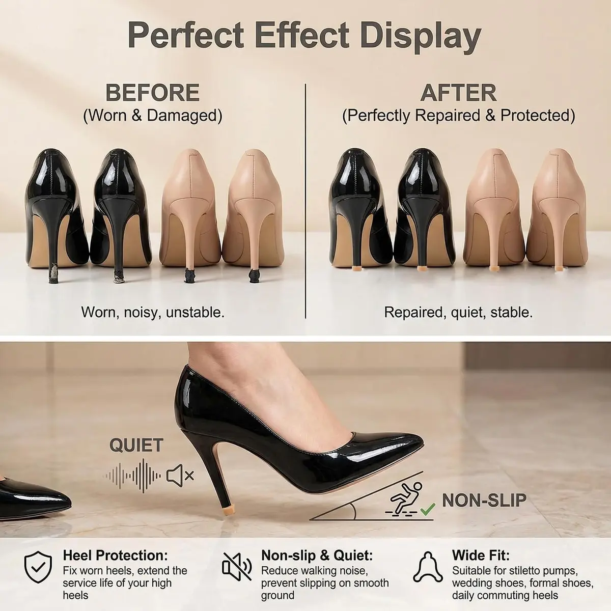 TUPWEL High Heel Repair Protectors 8mm 9mm 10mm U-Shaped Beige | Anti-Slip & Noise Reduction - view 5