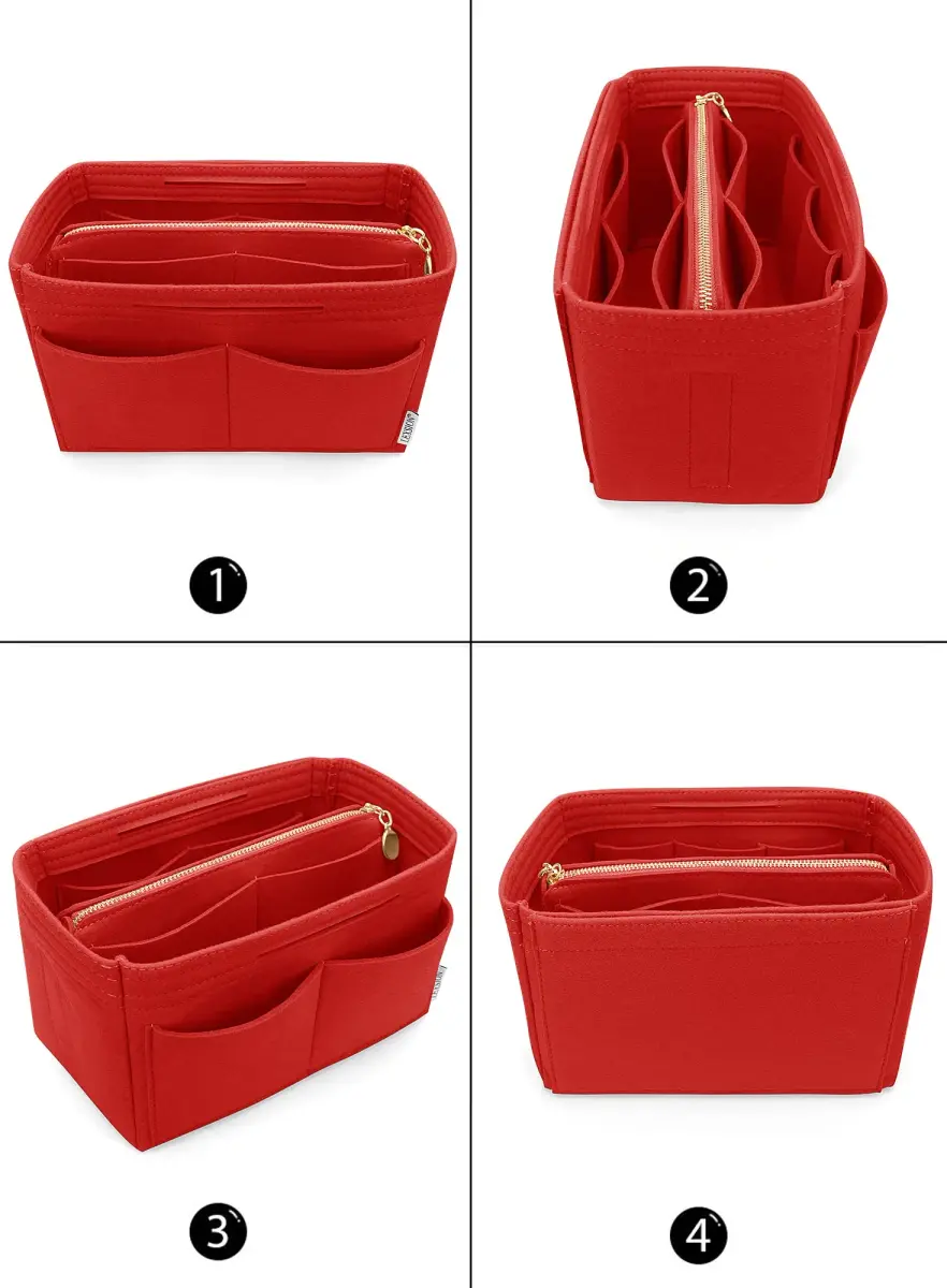 LEXSION Large Felt Purse Bag Organizer Insert with Zipper & Key Chain, Red, 29cm (11.4in) | Keeps Handbags Shipshape - view 3