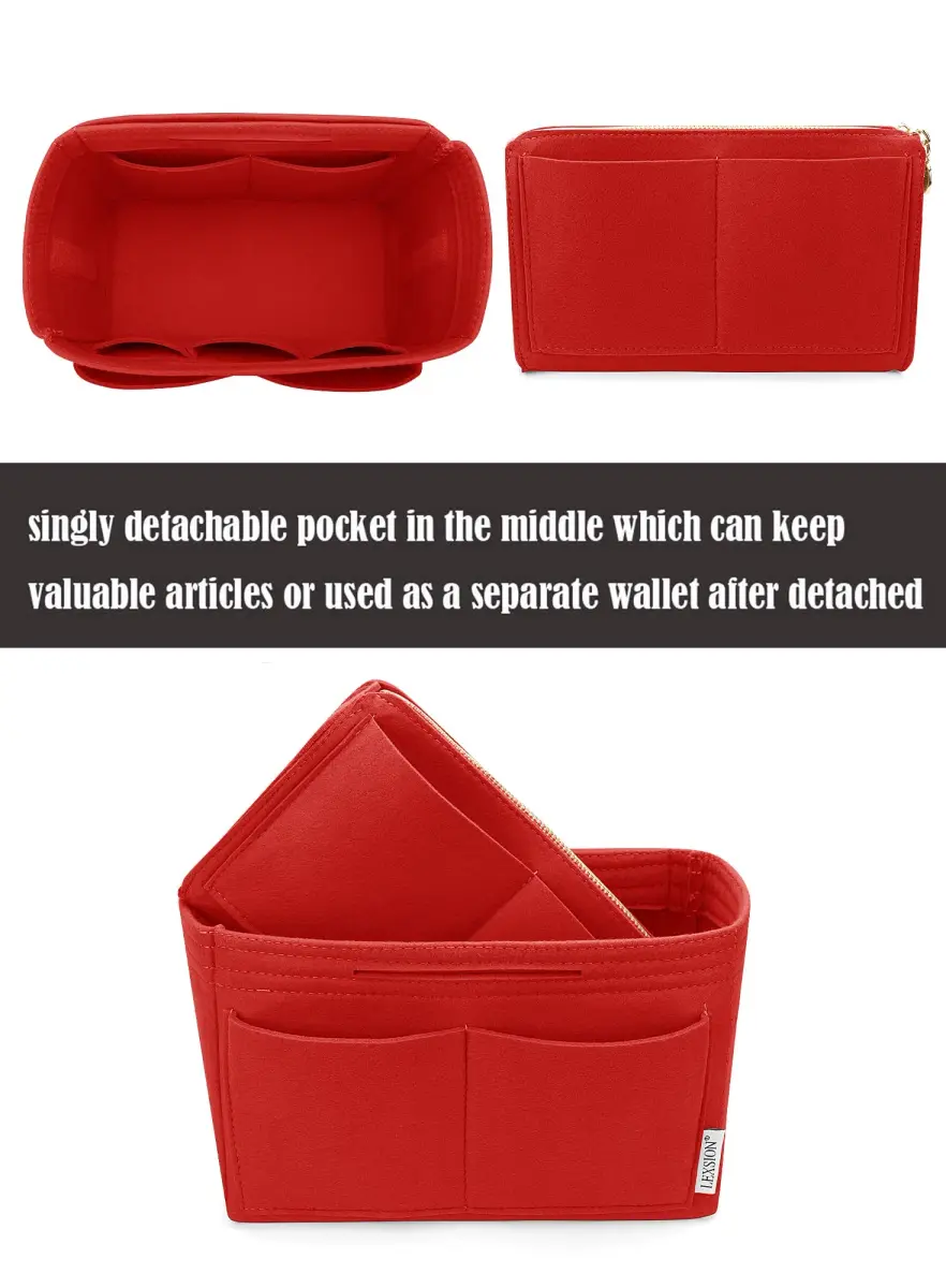 LEXSION Felt Purse Organizer Insert with Zipper, Red XL | 34cm (13.4") Bag Organizer for Speedy 40 & Neverfull GM - view 2