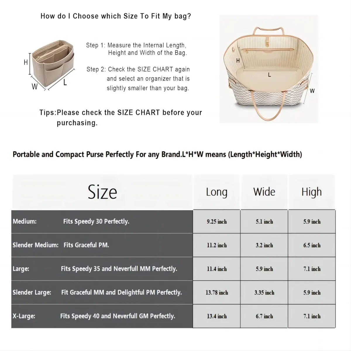 LEXSION Felt Purse Bag Organizer Insert with Zipper, Beige XL | Keeps Handbags Shipshape - view 6