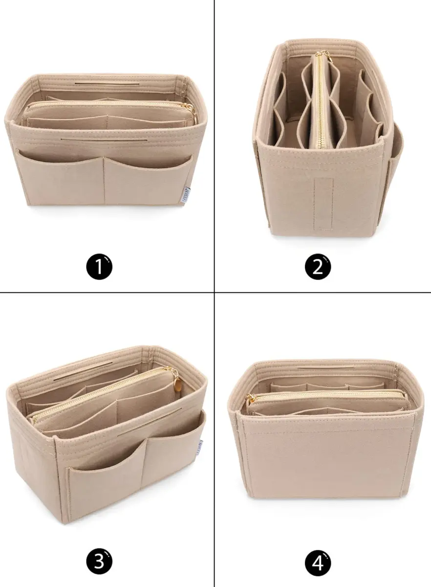 LEXSION Felt Purse Bag Organizer Insert with Zipper, Beige XL | Keeps Handbags Shipshape - view 3