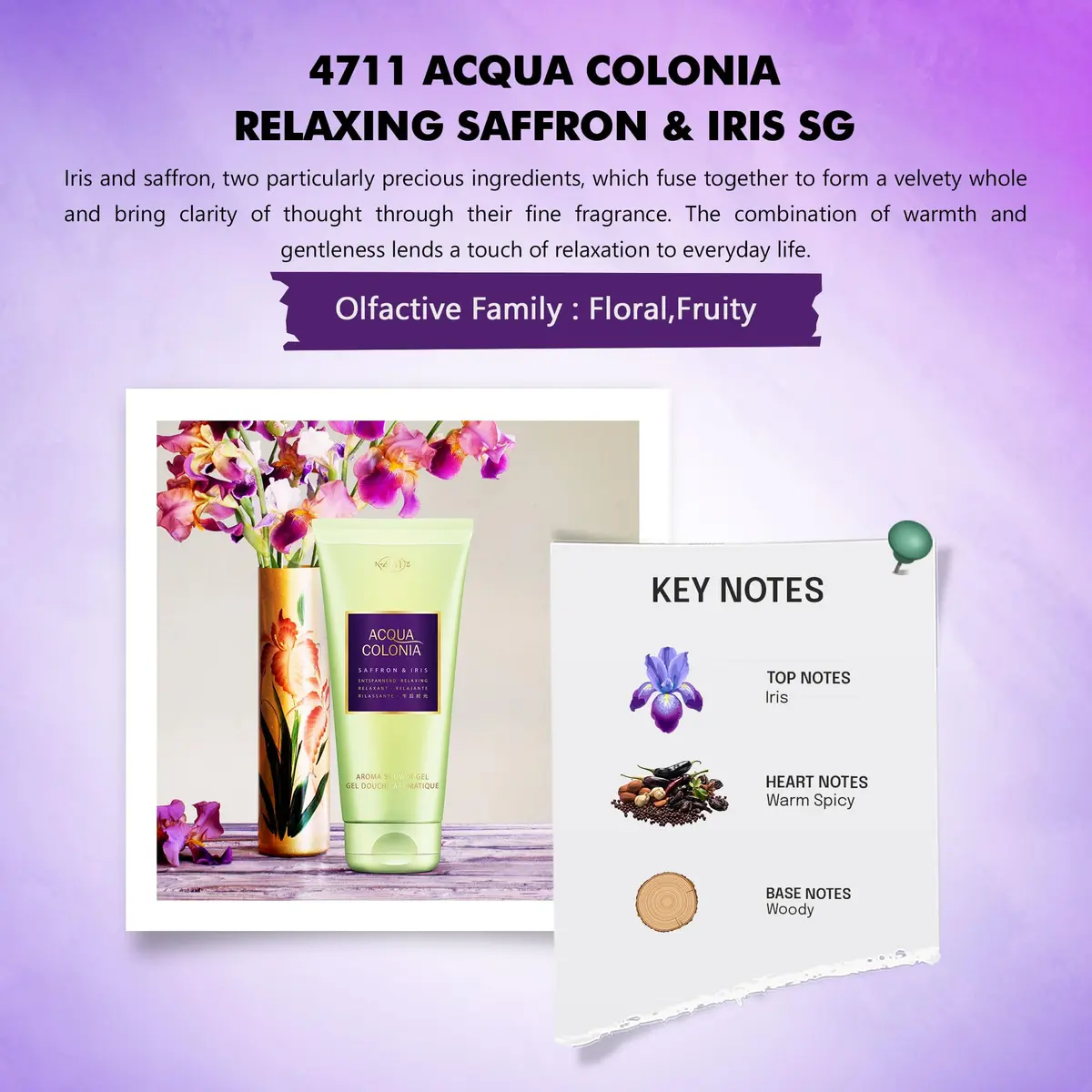 4711 Acqua Colonia Saffron & Iris Aroma Shower Gel 6.8 oz | Gentle, Musk Scent, for Normal Skin - view 4
