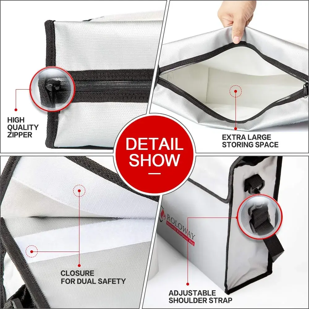 ROLOWAY Fireproof Document & Money Bag 38cm (15" x 12" x 5") | Water Resistant & Easy-Carry - view 5