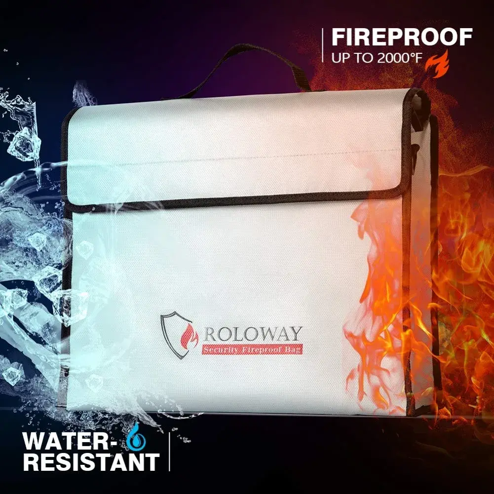 ROLOWAY Fireproof Document & Money Bag 38cm (15" x 12" x 5") | Water Resistant & Easy-Carry - view 3