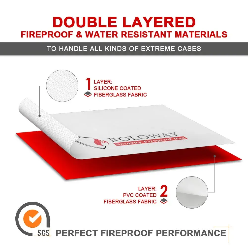 ROLOWAY Fireproof Document & Money Bag 38cm (15" x 12" x 5") | Water Resistant & Easy-Carry - view 4