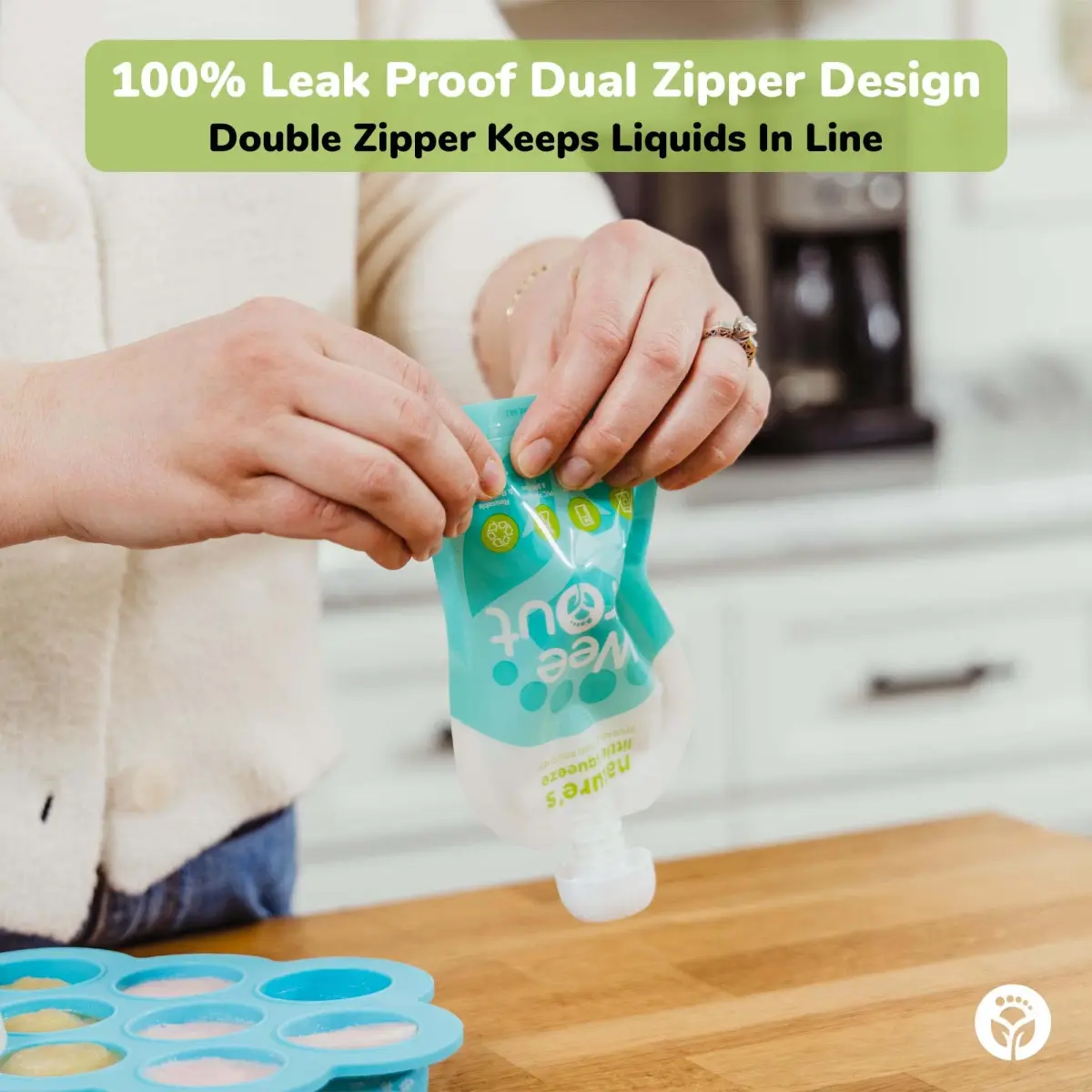 WeeSprout Double Zipper Reusable Food Pouches (6-Pack, Green) | Leakproof & Freezer-Safe for Homemade Baby Food - view 6