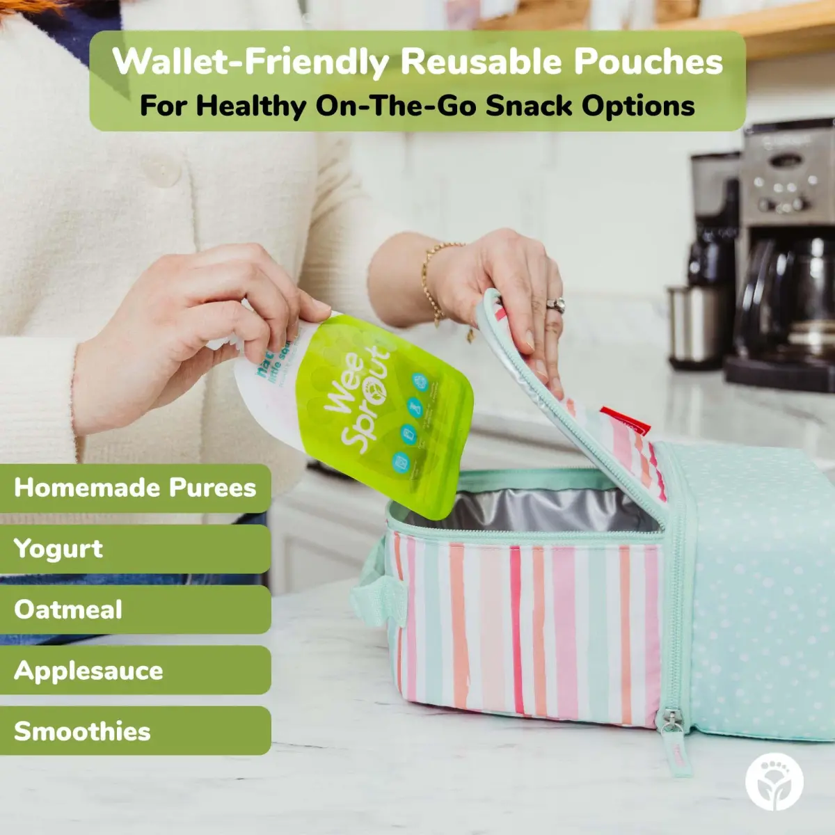 WeeSprout Double Zipper Reusable Food Pouches 102ml (3.4 fl oz) | Leakproof & Freezer Safe for Baby Food - view 4
