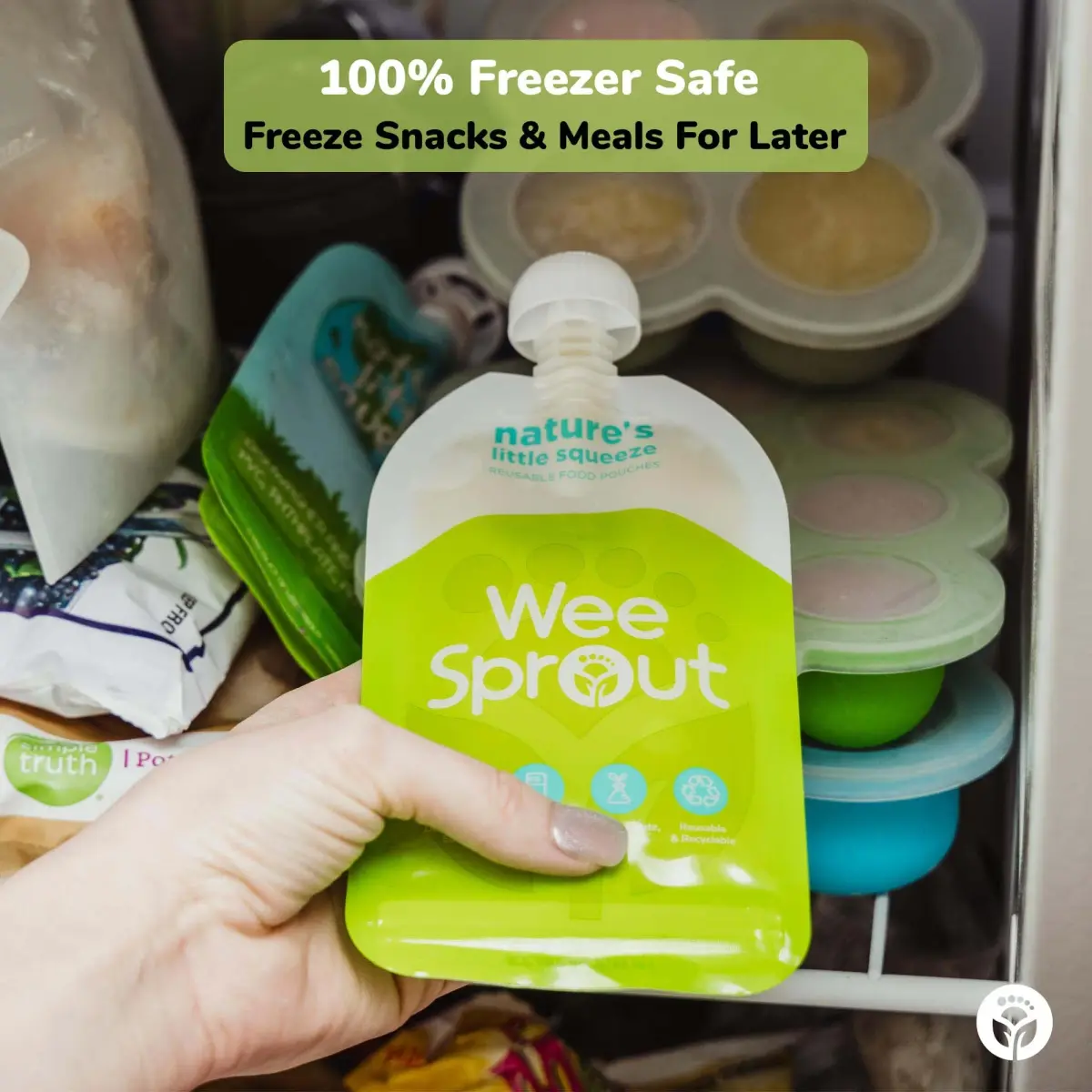 WeeSprout Double Zipper Reusable Food Pouches 102ml (3.4 fl oz) | Leakproof & Freezer Safe for Baby Food - view 5