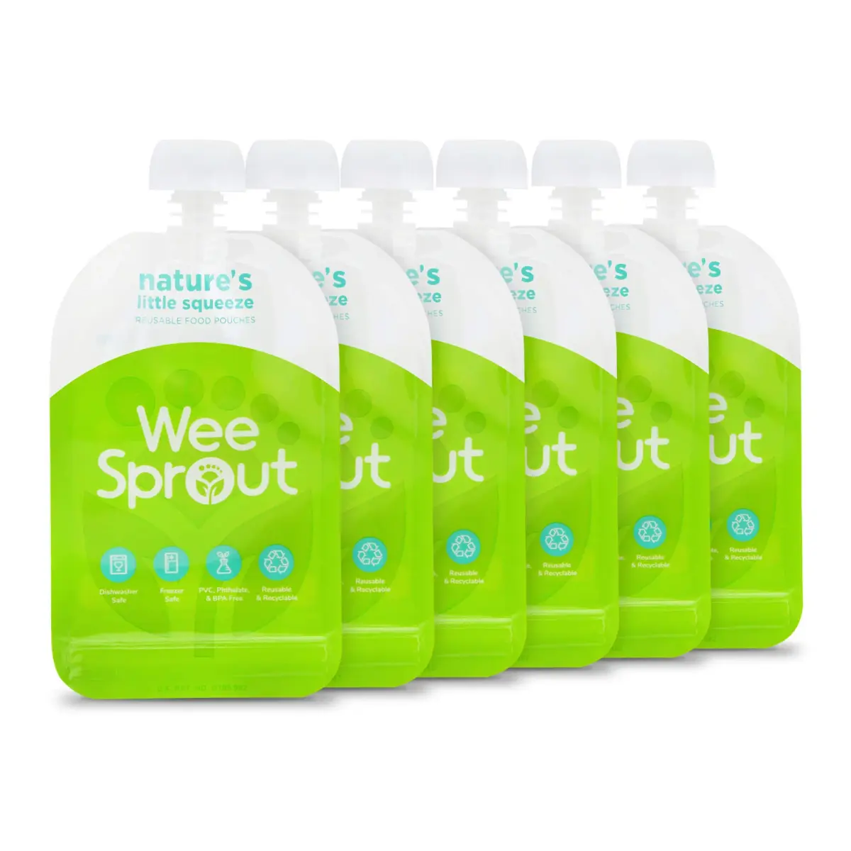 WeeSprout Double Zipper Reusable Food Pouches 102ml (3.4 fl oz) | Leakproof & Freezer Safe for Baby Food - main product image