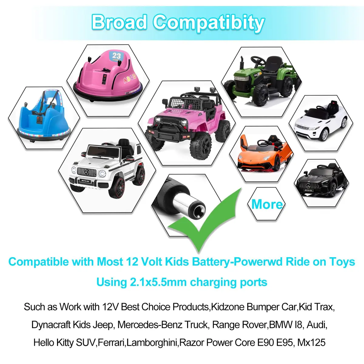 FLHFULIHUA 12 Volt Battery Charger for Kids Ride on Toys | Universal Charger for Best Choice, Kid Trax, Dynacraft, ETL Listed - view 4