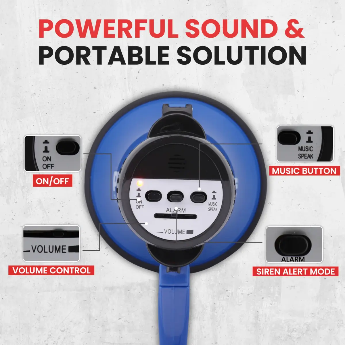 Pyle Compact Battery-Operated Megaphone with Siren - 30W Power, 1200 Yards Range, Foldable Handle (Blue) - view 4