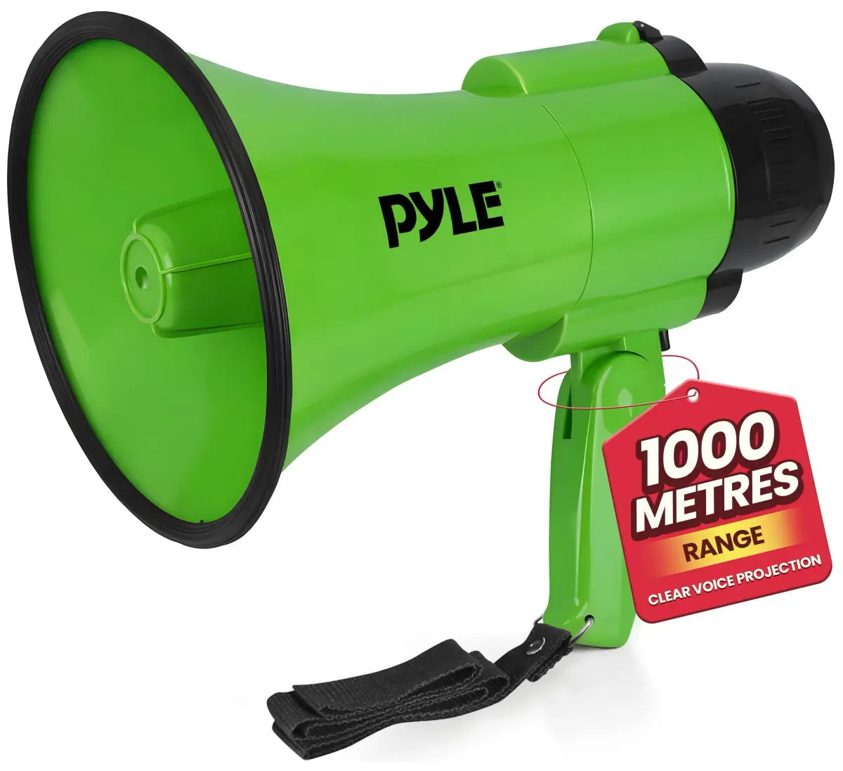 Pyle Compact Battery-Operated Megaphone with Siren - 30W Power, 25cm (10") | Green Bullhorn for Cheerleading & Police Use - main product image