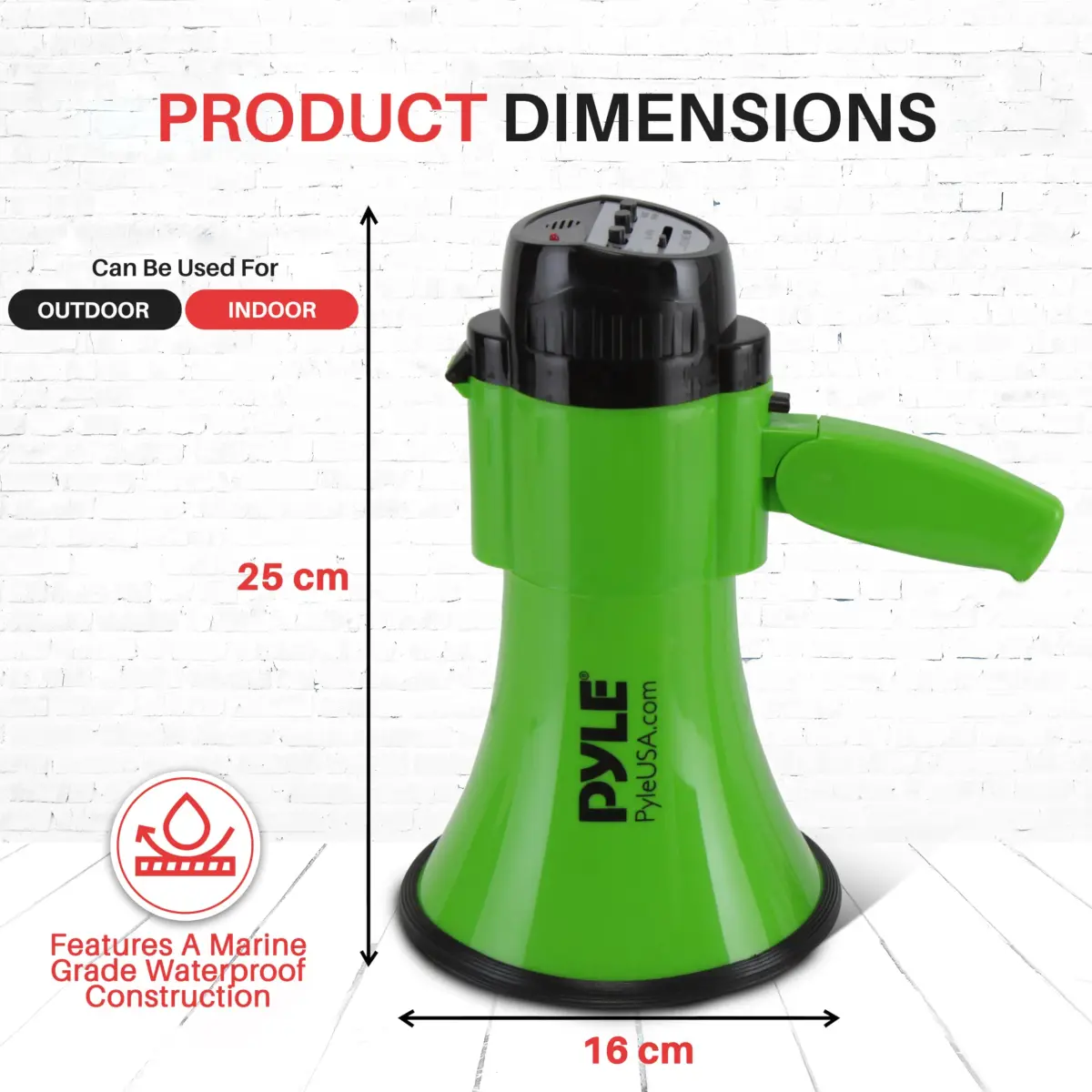 Pyle Compact Battery-Operated Megaphone with Siren - 30W Power, 25cm (10") | Green Bullhorn for Cheerleading & Police Use - view 7