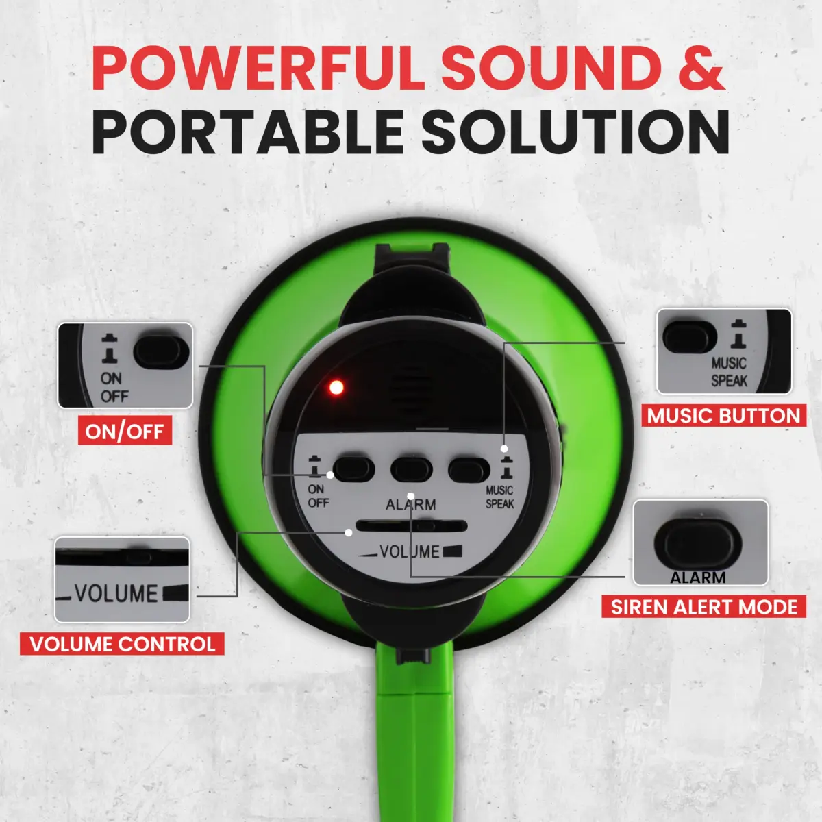 Pyle Compact Battery-Operated Megaphone with Siren - 30W Power, 25cm (10") | Green Bullhorn for Cheerleading & Police Use - view 4