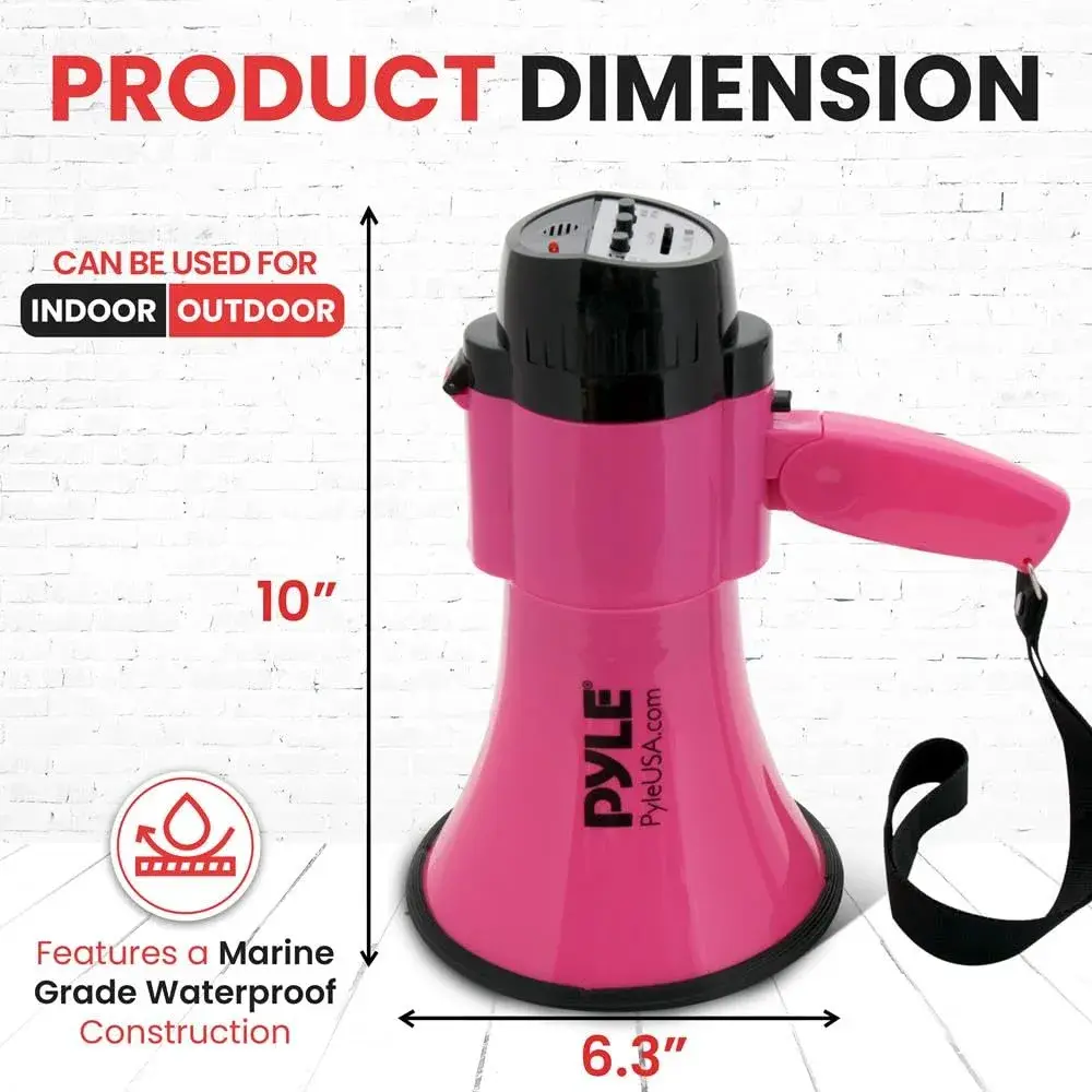 Pyle Portable Megaphone Speaker Siren Bullhorn 30W Pink | 243.84 cm (800+ Yards) Range - view 7