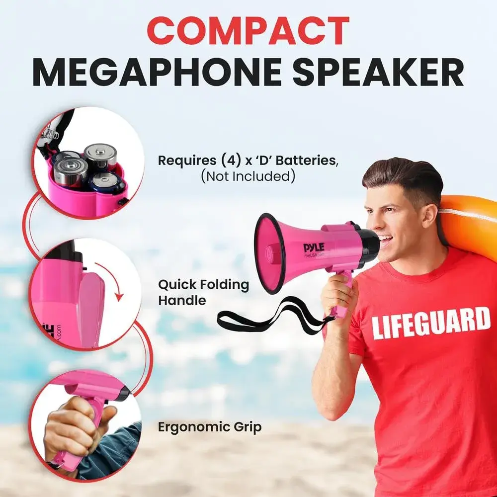 Pyle Portable Megaphone Speaker Siren Bullhorn 30W Pink | 243.84 cm (800+ Yards) Range - view 3