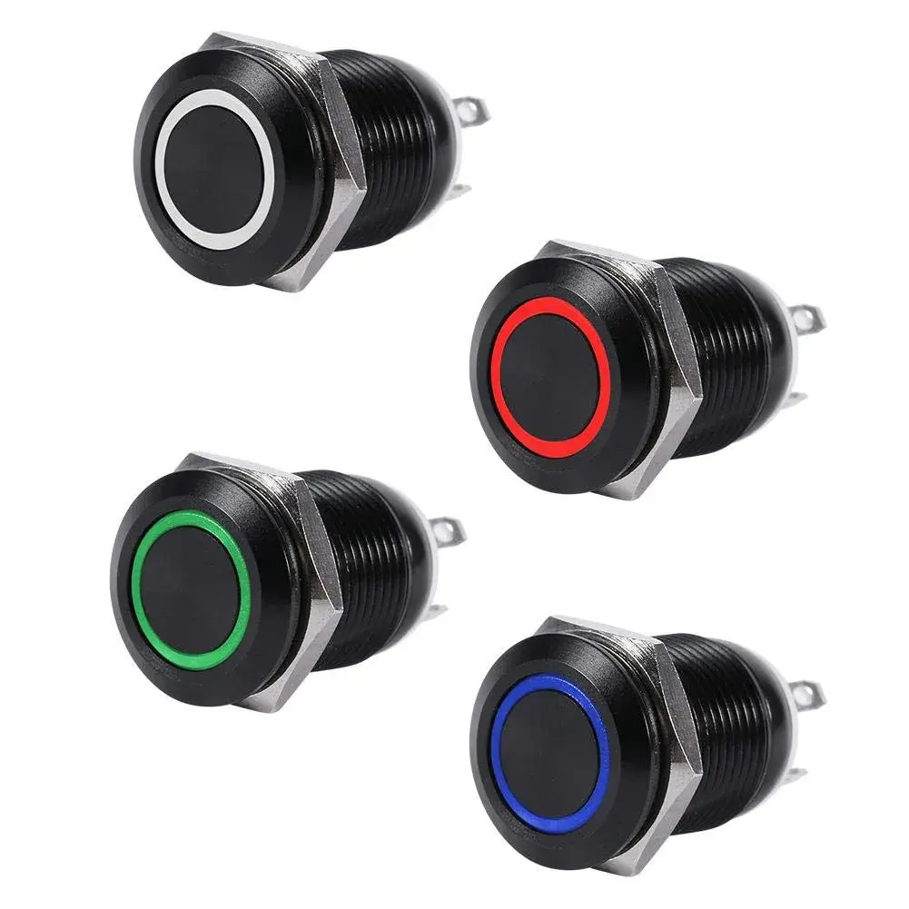 Keenso 12mm Momentary Push Button Switch with Red LED Light | 12V Metal Self-Resetting Switch for Cars & Electronics - view 5