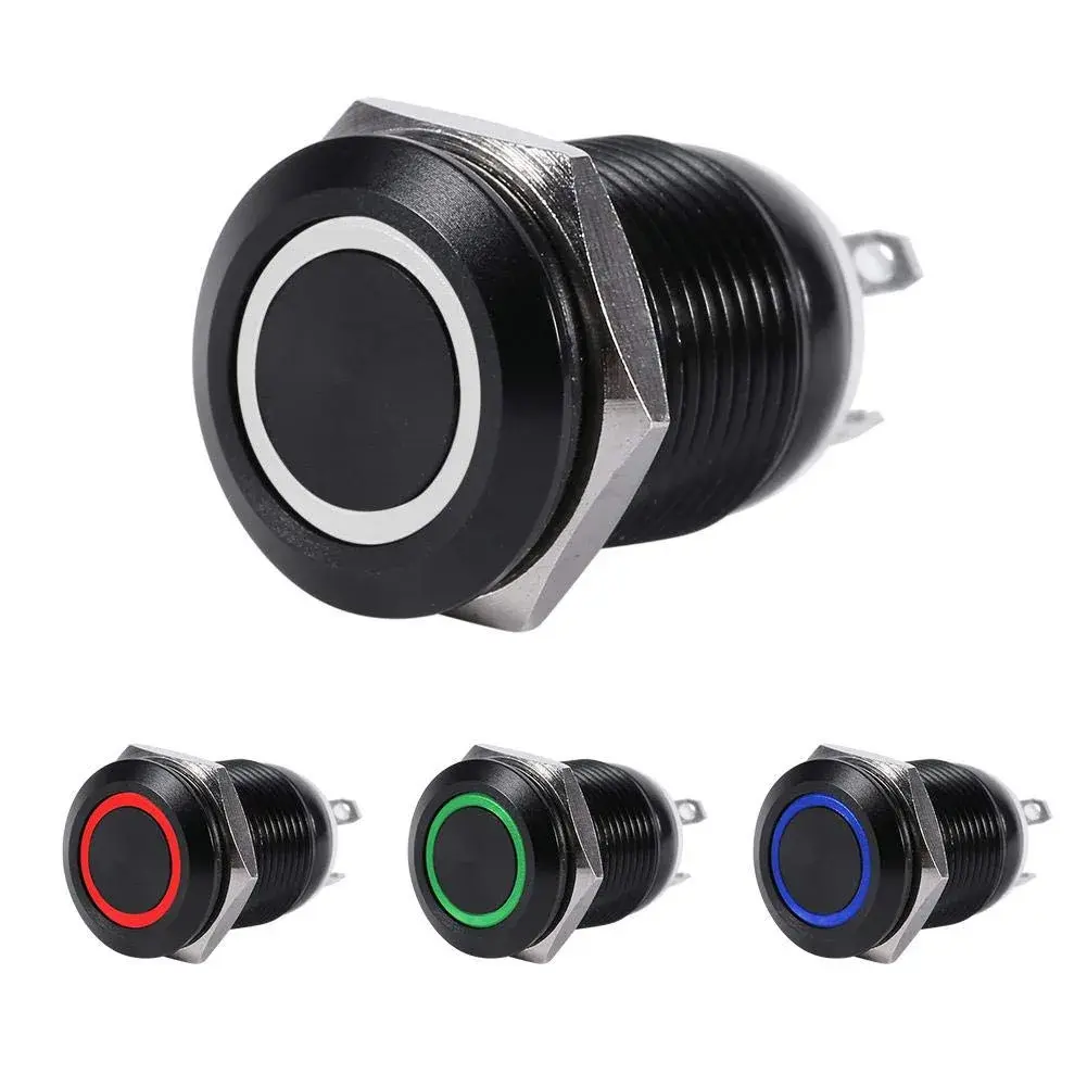 Keenso 12mm Momentary Push Button Switch with Red LED Light | 12V Metal Self-Resetting Switch for Cars & Electronics - view 6