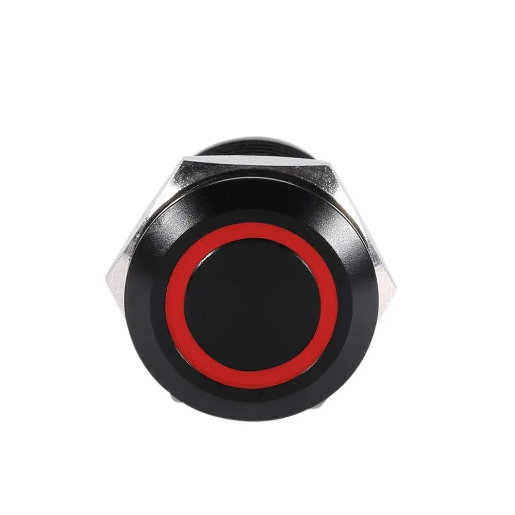 Keenso 12mm Momentary Push Button Switch with Red LED Light | 12V Metal Self-Resetting Switch for Cars & Electronics - view 2