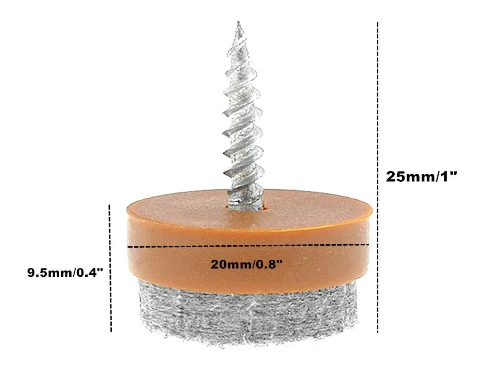 ALIMITOPIA Screw-on Furniture Felt Pads 40pcs | 20mm (0.8") Brown Round Glides for Hardwood Floors - view 2