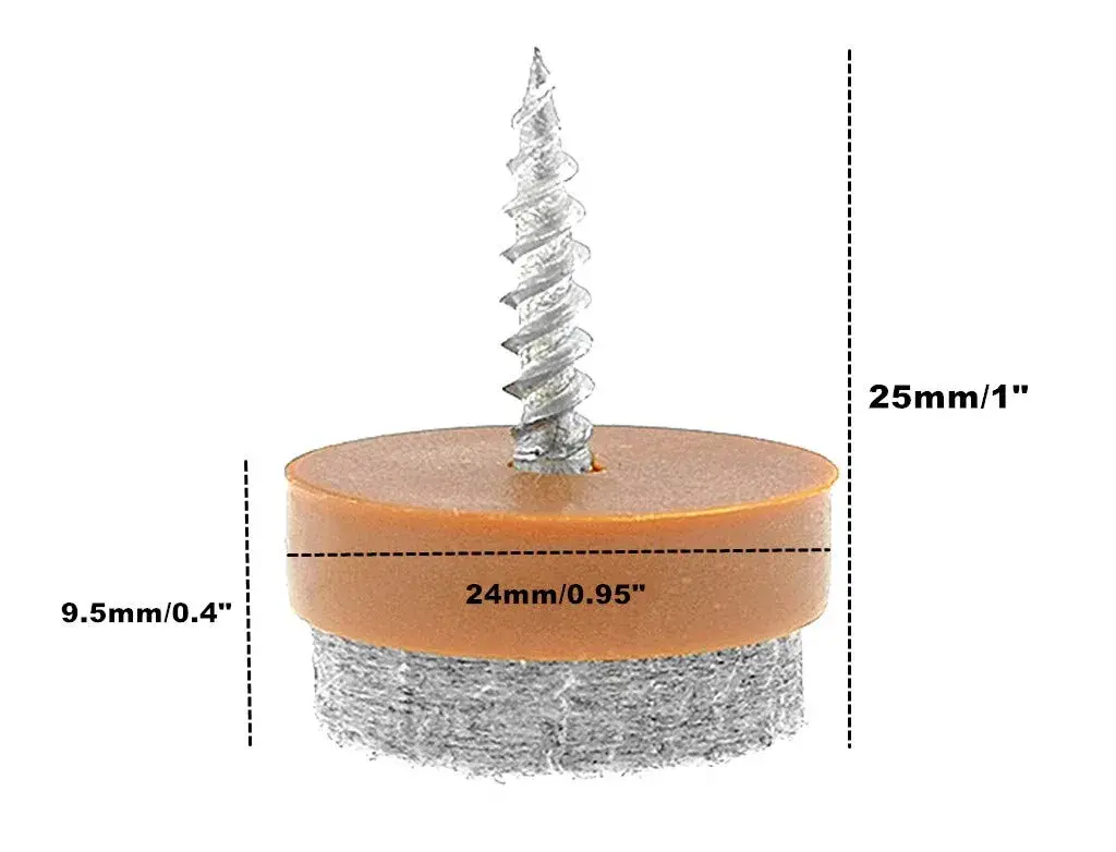 ALIMITOPIA Screw-on Furniture Felt Pads 24mm (0.95") Brown | Protects Hardwood Floors, Reduces Noise - view 2