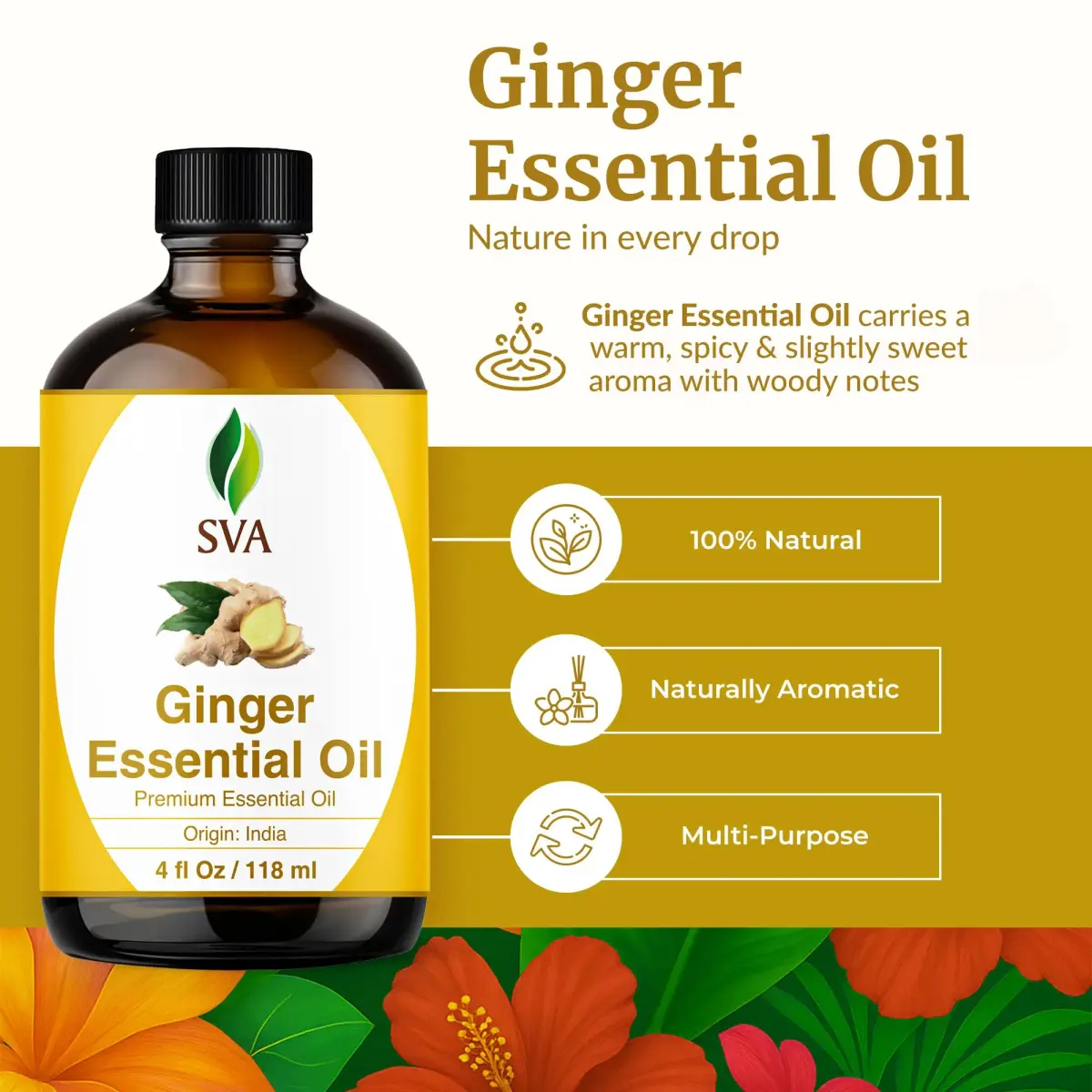 SVA ORGANICS Organic Ginger Essential Oil 4 Fl Oz (118 mL) - Single Bottle Pack - view 2