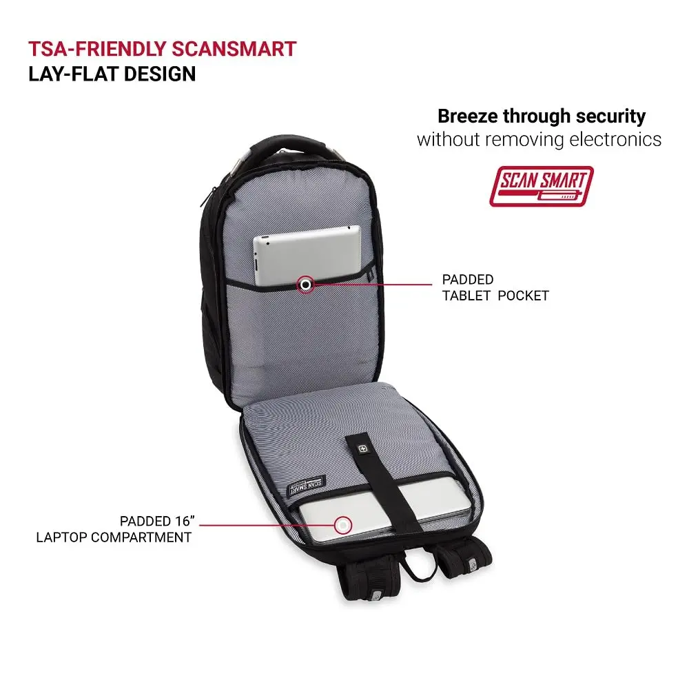 SwissGear 2762 ScanSmart Laptop Backpack Fits Most 16 Inch Laptops | TSA Friendly, Work & School, Black - view 3