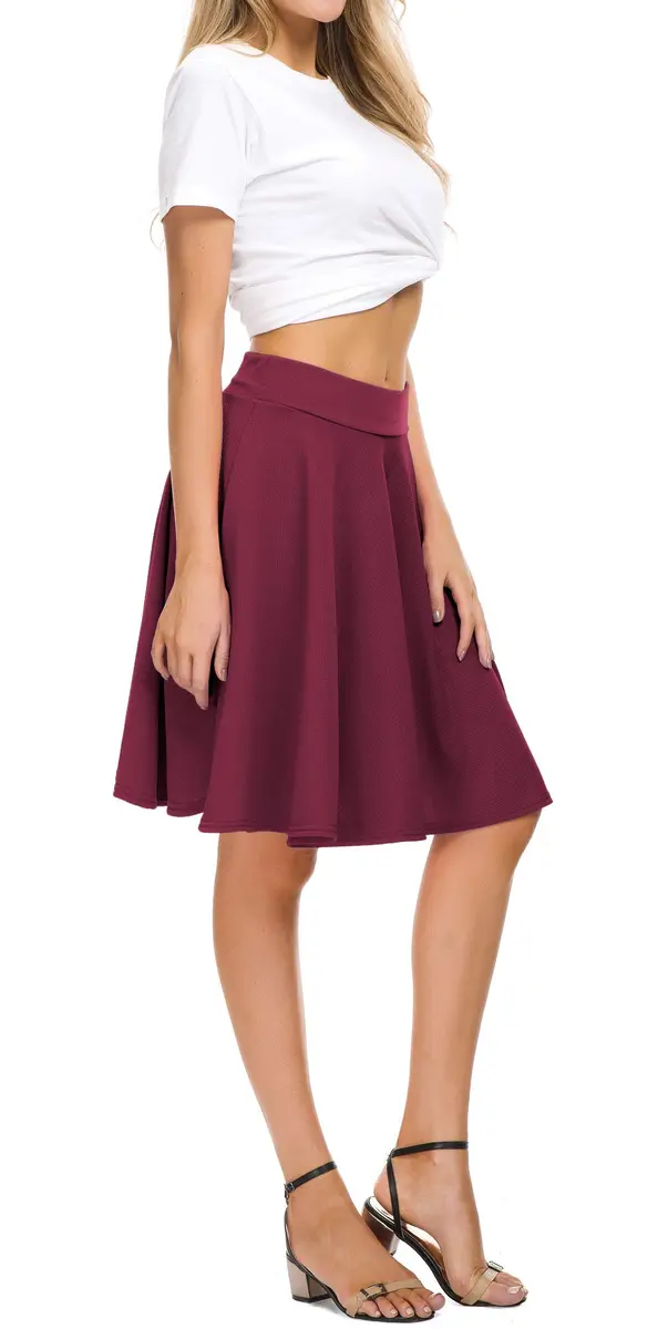 EXCHIC Women's Casual Flared Midi Skirt S | A-Line Pleated, Lightweight Polyester & Spandex - view 2