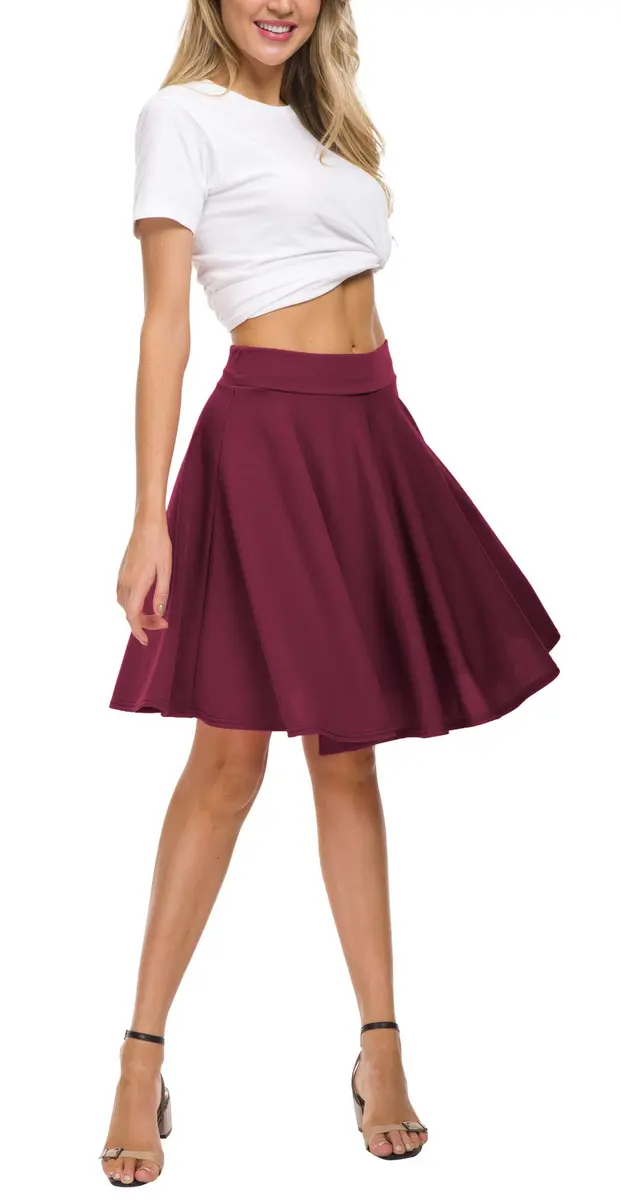 EXCHIC Women's Casual Flared Midi Skirt S | A-Line Pleated, Lightweight Polyester & Spandex - view 3