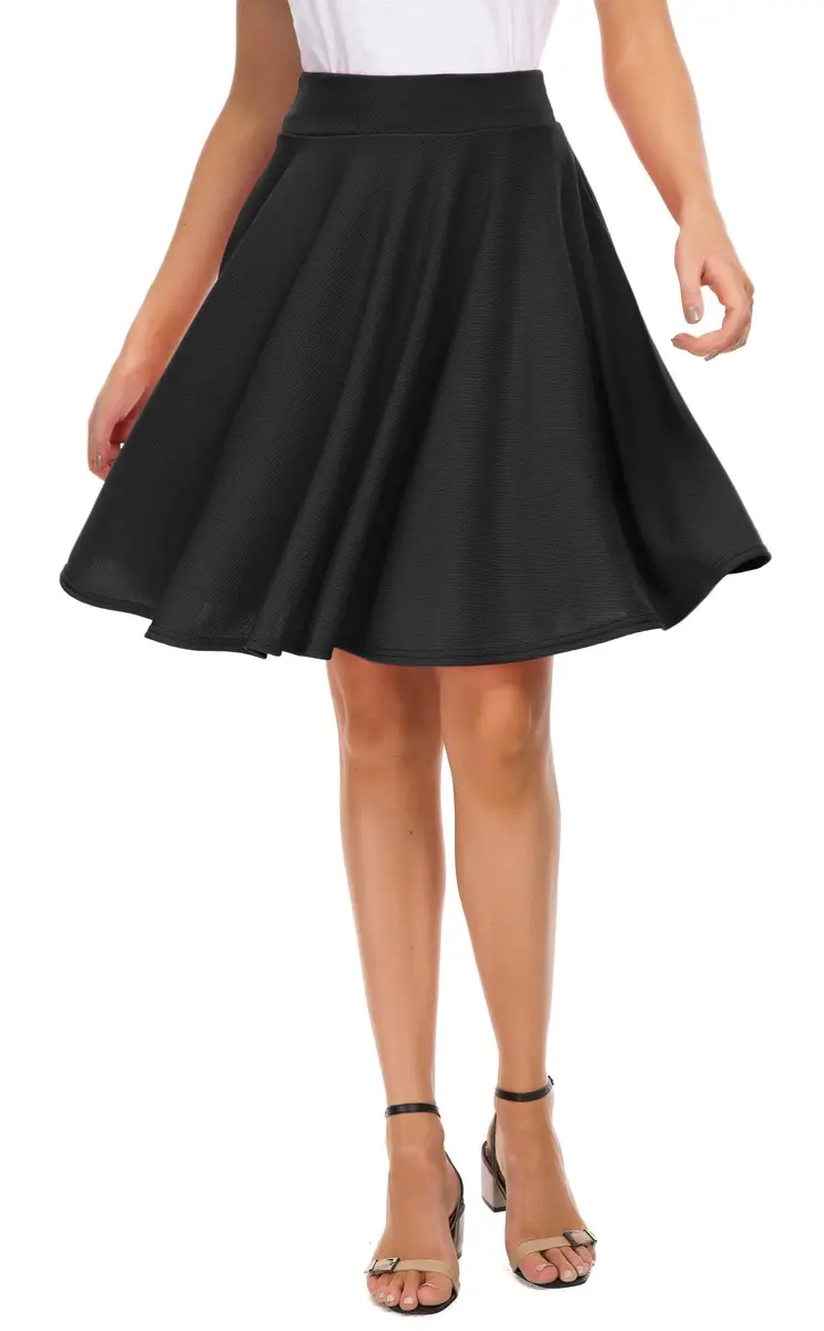 EXCHIC Women's Casual Flared High Waist Skater Skirt XL | A-Line Pleated Midi - main product image