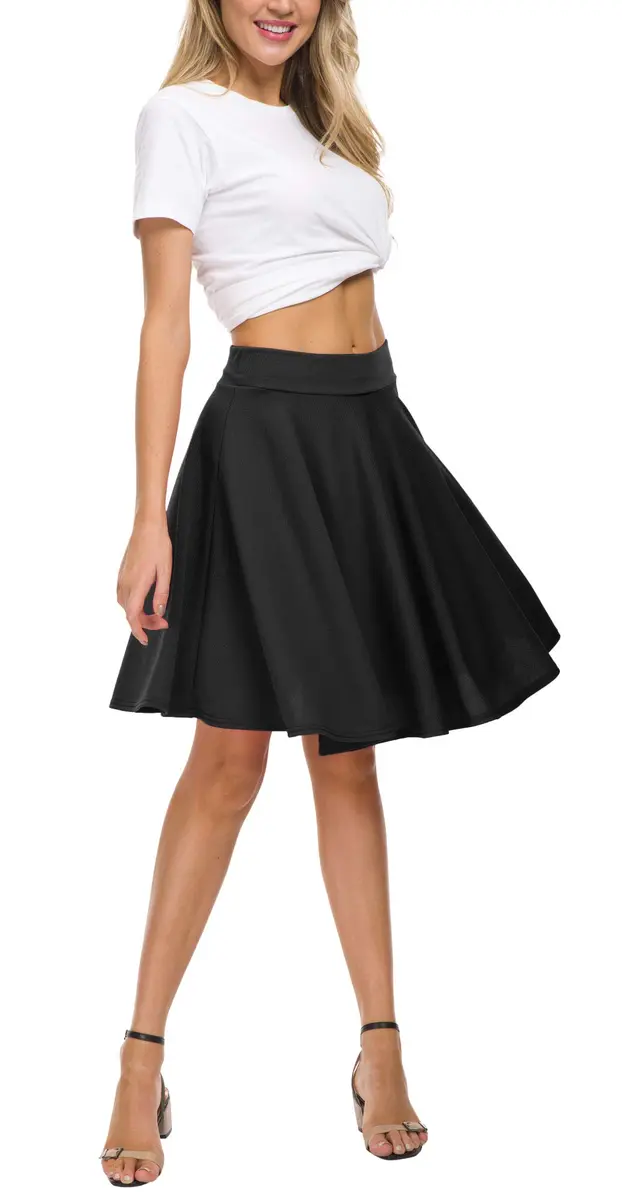 EXCHIC Women's Casual Flared High Waist Skater Skirt XL | A-Line Pleated Midi - view 3