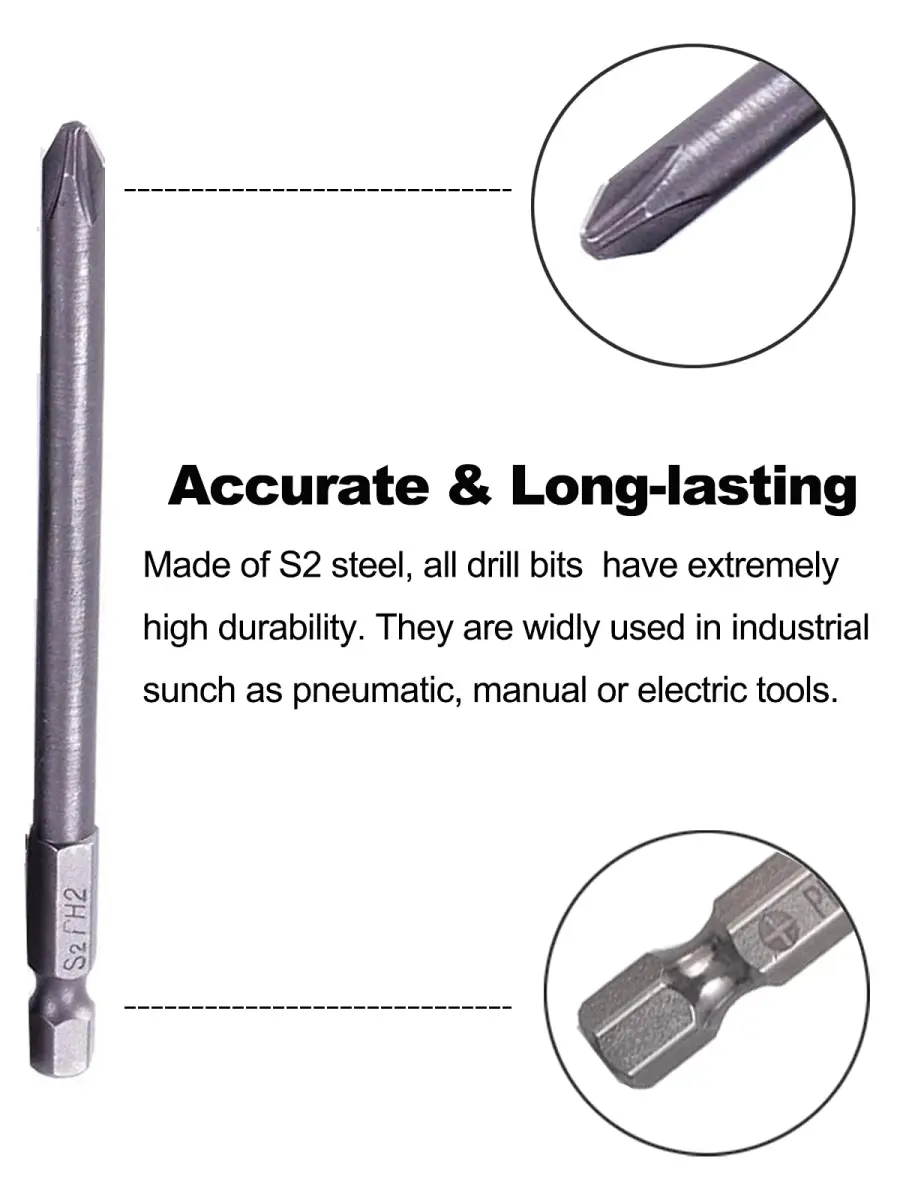 Rocaris 100mm (3.93") Long Magnetic Screwdriver Bits Set | S2 Steel, 1/4" Hex Shank, 10-Piece - view 4
