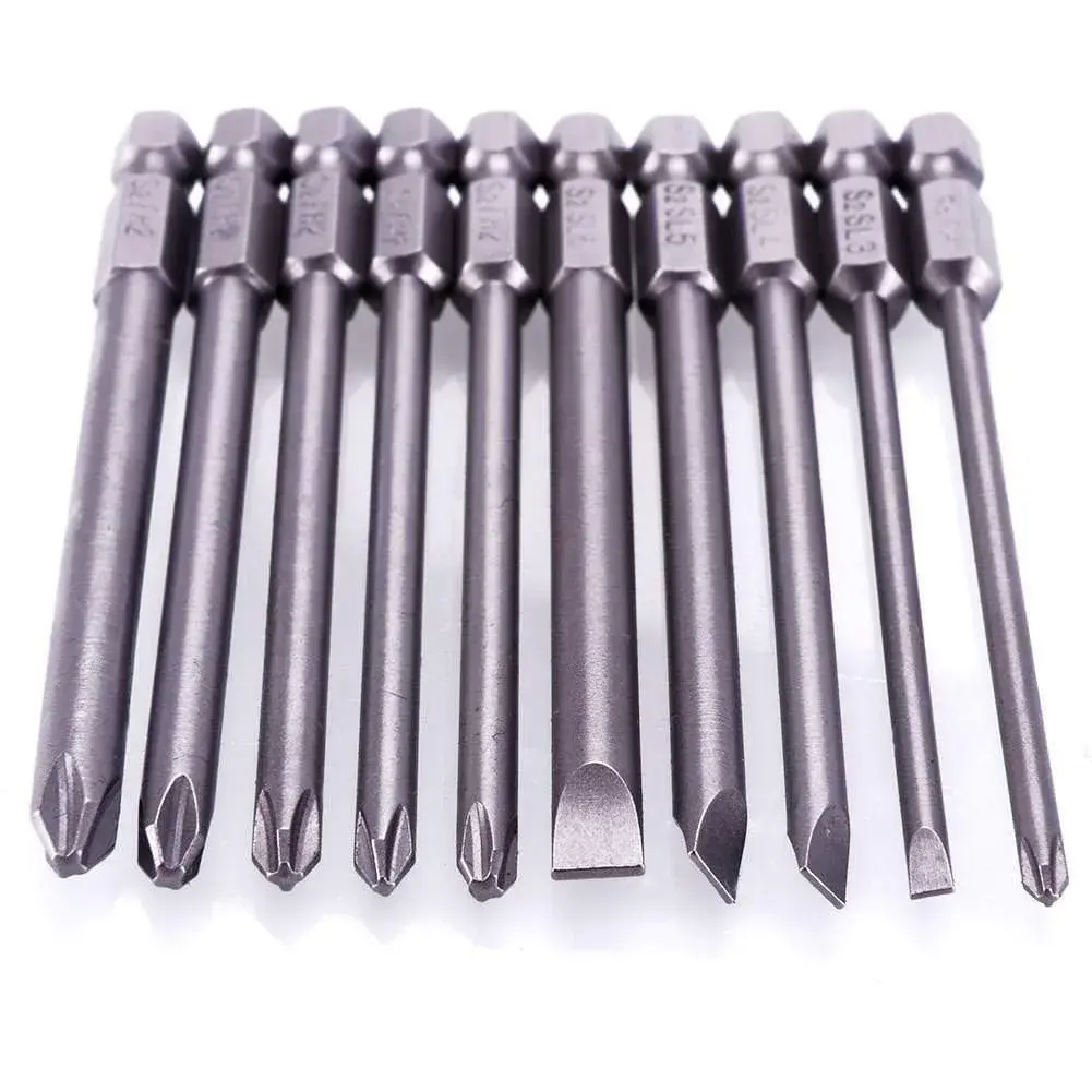 Rocaris 100mm (3.93") Long Magnetic Screwdriver Bits Set | S2 Steel, 1/4" Hex Shank, 10-Piece - view 6