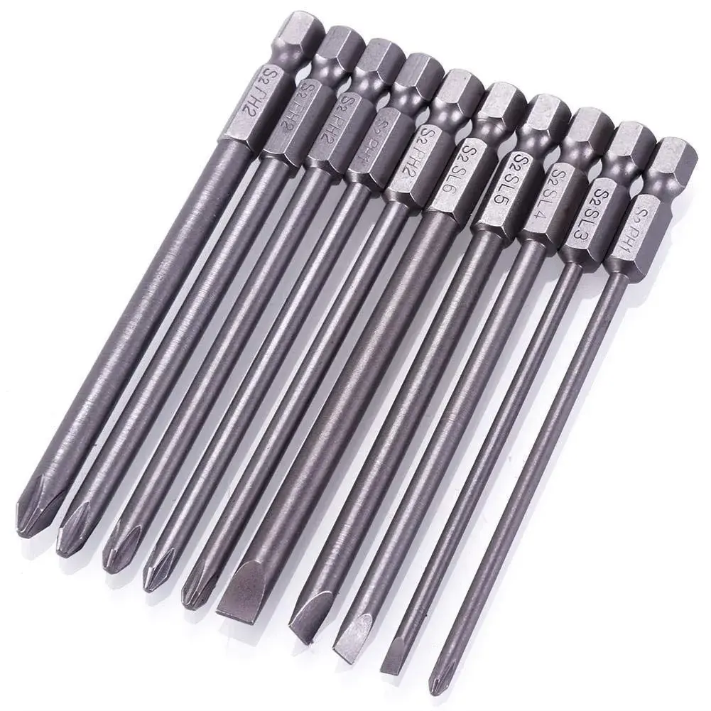Rocaris 100mm (3.93") Long Magnetic Screwdriver Bits Set | S2 Steel, 1/4" Hex Shank, 10-Piece - view 7