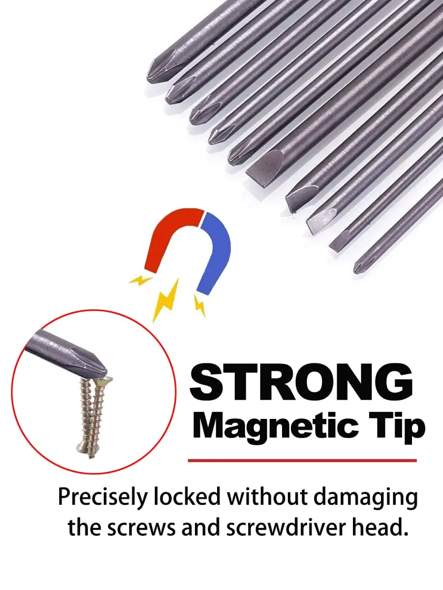 Rocaris 100mm (3.93") Long Magnetic Screwdriver Bits Set | S2 Steel, 1/4" Hex Shank, 10-Piece - view 3