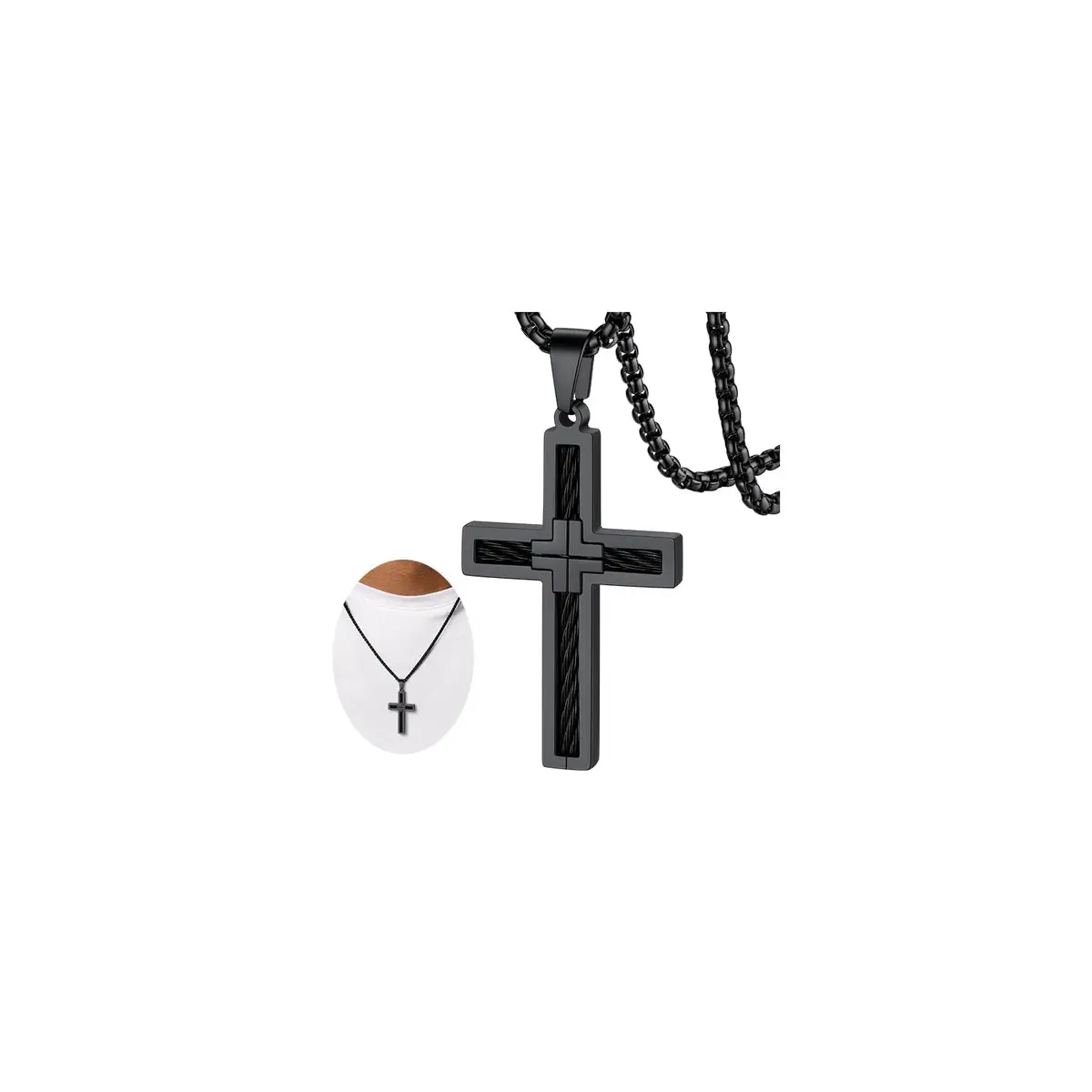 FaithHeart Cross Necklace for Men, Stainless Steel Pendant with Box Chain | Faith & Strength (70-120 chars) - main product image