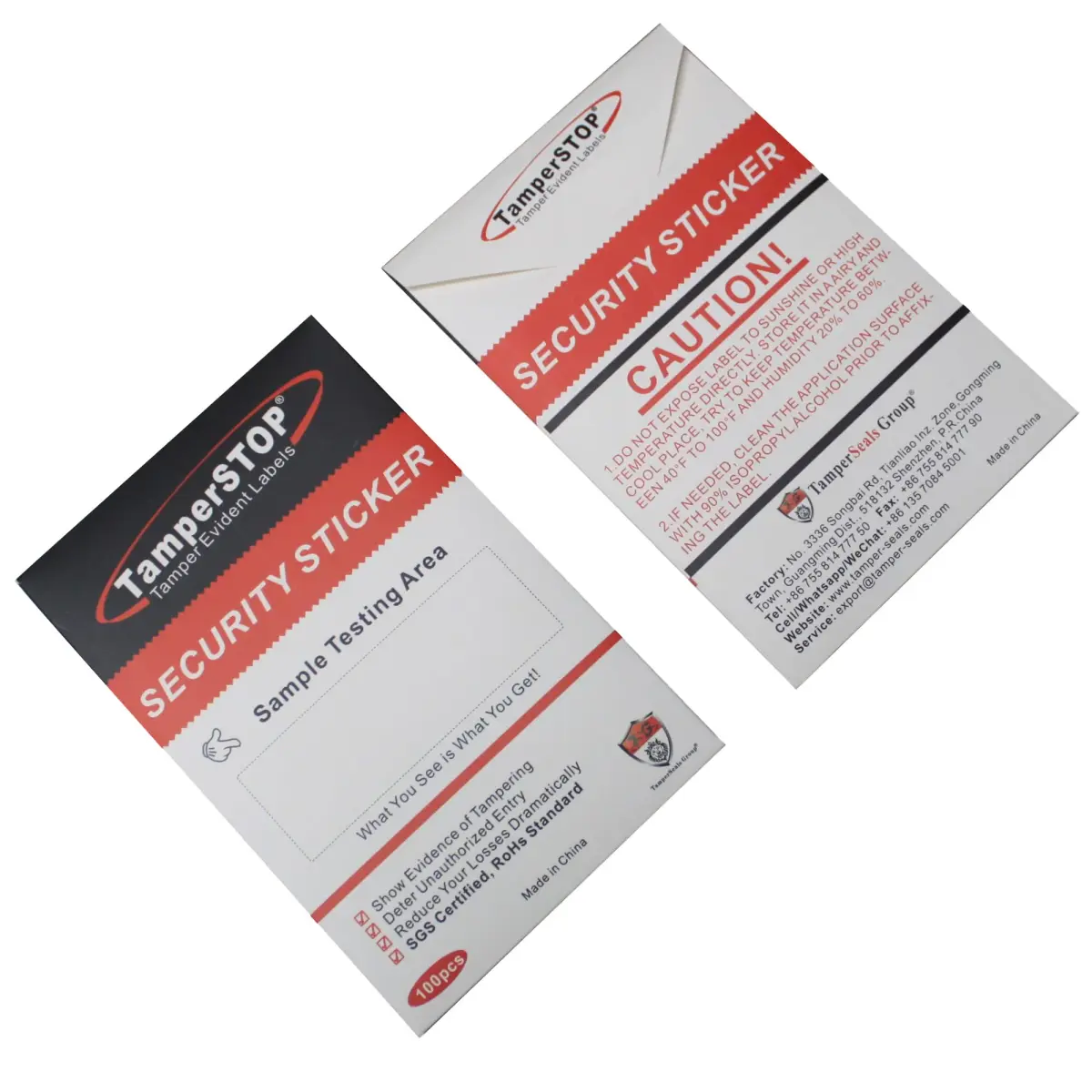 TamperSeals Group Red 1" x 3.35" Tamper Proof Security Stickers | Total Transfer & Instant Void Message - view 8