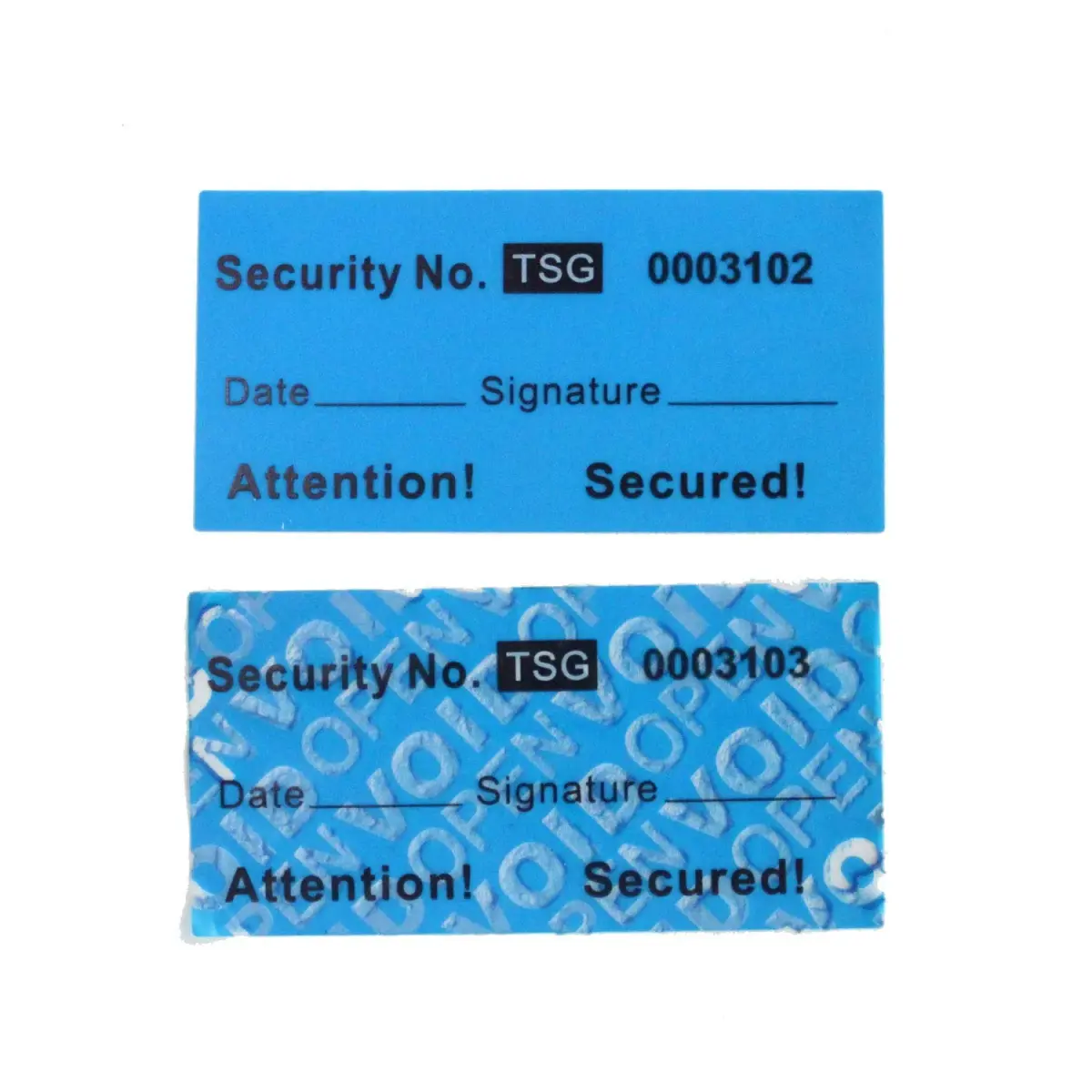 TamperSeals Group Blue 1"x2" Non-Transfer Tamper Evident Security Warranty Void Labels (100pcs) | Protect Your Assets with Hidden Messages - main product image