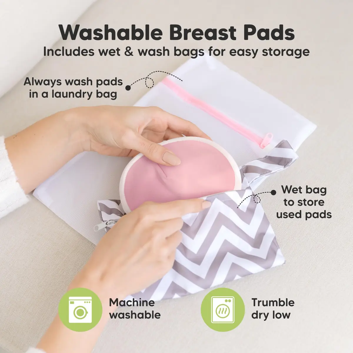 KeaBabies Organic Nursing Pads, 14 Washable Breast Pads, Wash Bag (Pastel Touch, L 5" / 12.7cm) | 3-Layer Absorbent Bamboo for Leak Protection - view 4