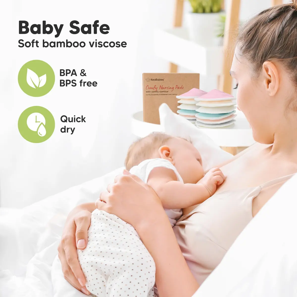 KeaBabies Organic Nursing Pads, 14 Washable Breast Pads, Wash Bag (Pastel Touch, L 5" / 12.7cm) | 3-Layer Absorbent Bamboo for Leak Protection - view 5
