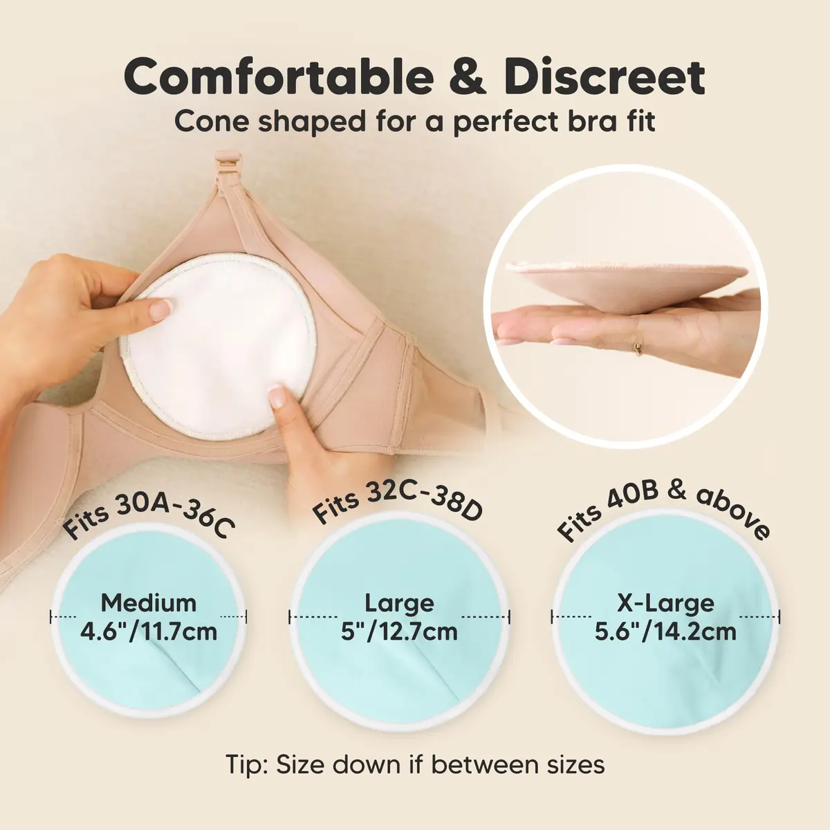 KeaBabies Organic Nursing Pads, 14 Washable Breast Pads, Wash Bag (Pastel Touch, L 5" / 12.7cm) | 3-Layer Absorbent Bamboo for Leak Protection - view 3