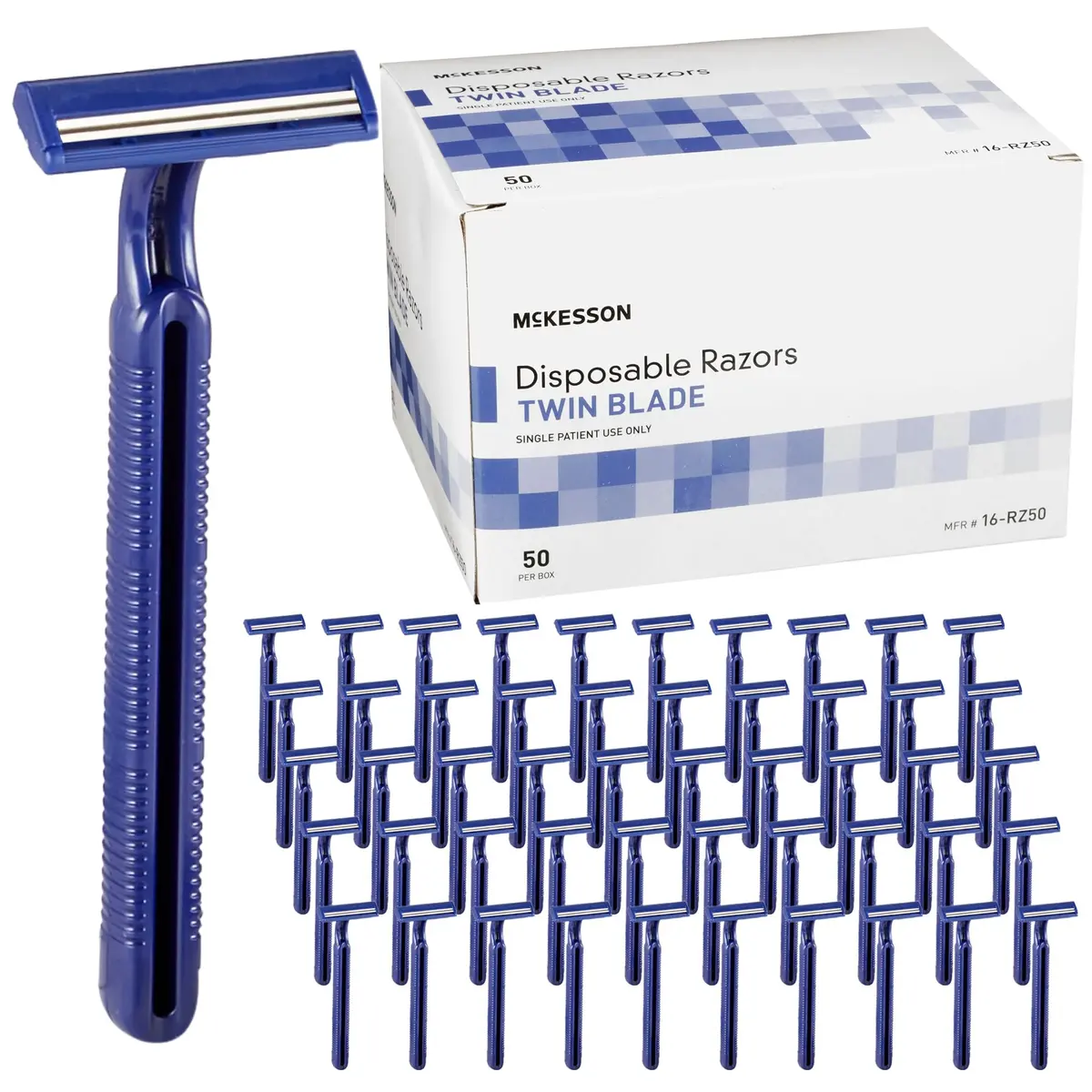McKesson Disposable Razors Twin Blade Stainless Steel Blue 50 Count | Close, Safe Shave - view 5