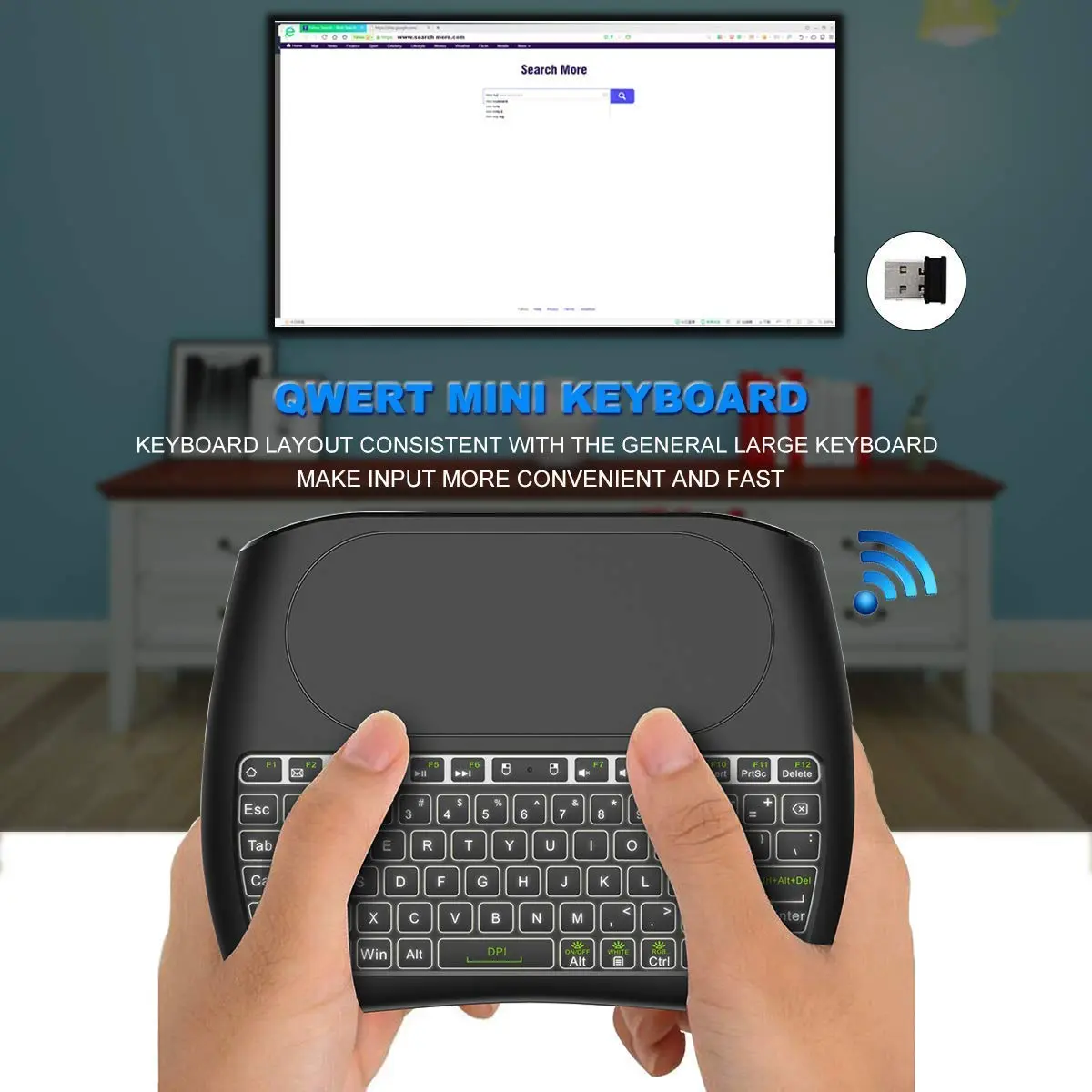 Dupad story D8 Mini Wireless Keyboard with Touchpad | Colorful Backlit, Handheld Remote, Wide Compatibility - view 2