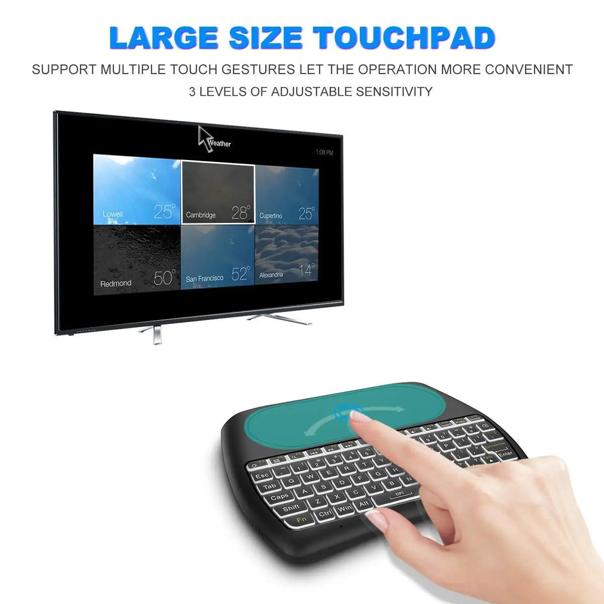 Dupad story D8 Mini Wireless Keyboard with Touchpad | Colorful Backlit, Handheld Remote, Wide Compatibility - view 3