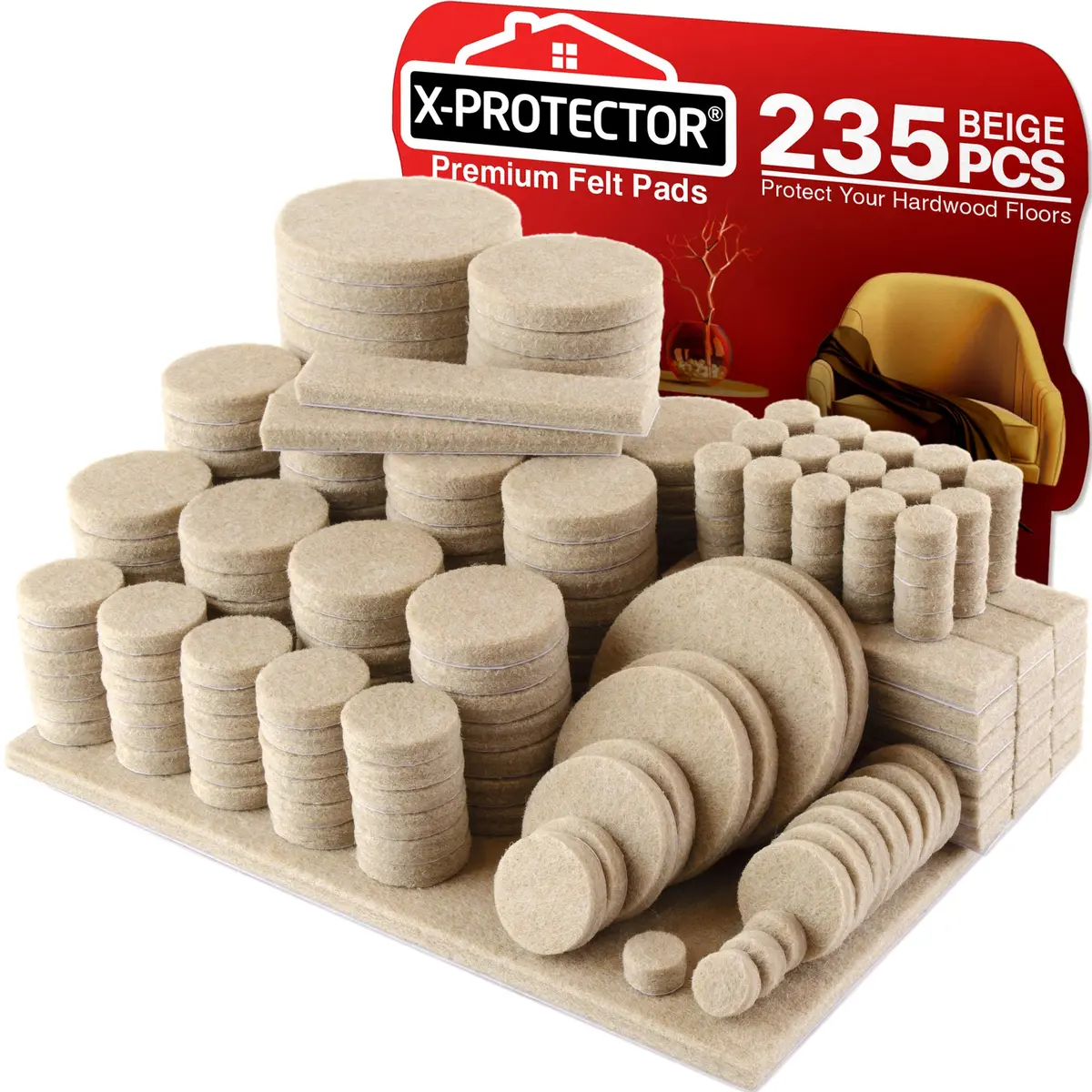 X-Protector 235 PCS Felt Furniture Pads | Heavy Duty Floor Protectors for Hardwood, Laminate & Tile - main product image
